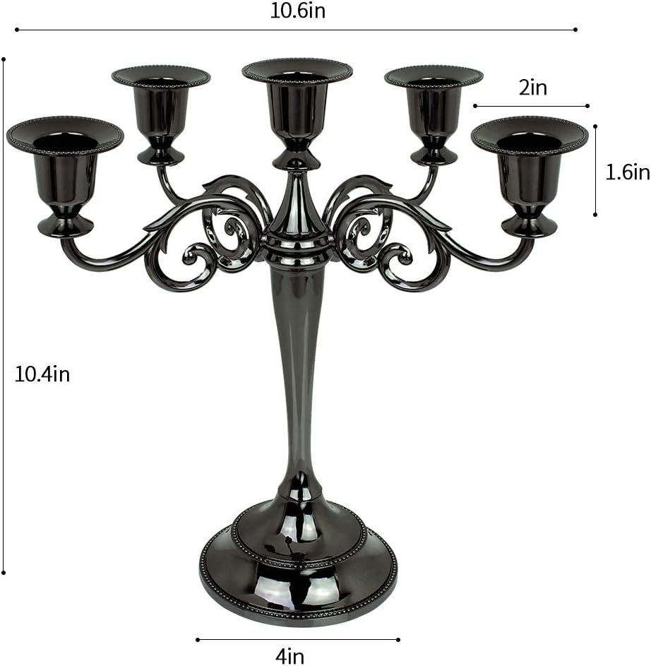 Metal Candelabra 5-Candle 10.1 Inch Tall Candle Holder Stick for Home Wedding Event and Party Festival,Black