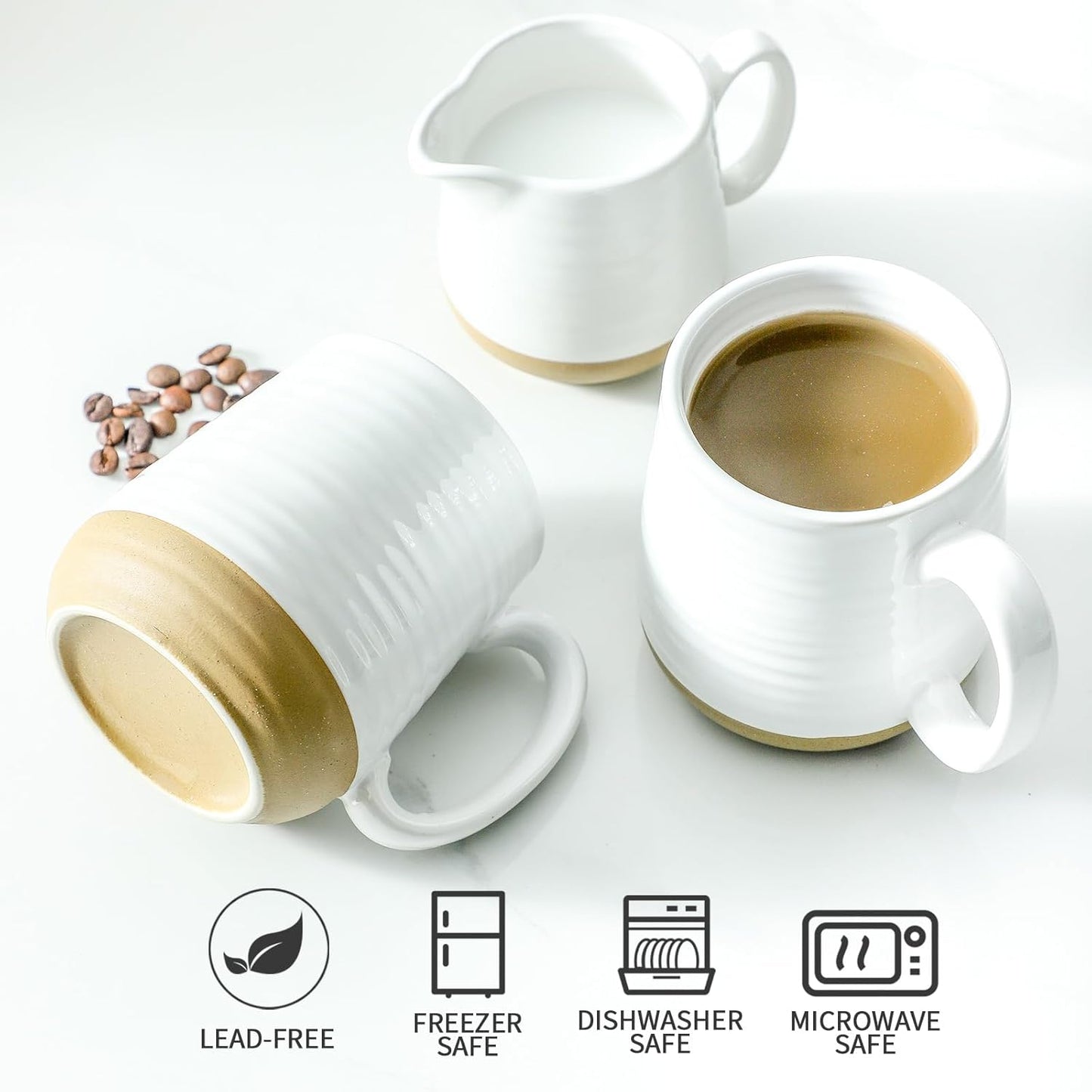 Hasense Coffee Mugs Set of 6, 15 oz Ceramic Coffee Cups with Comfortable Handle, Classic White Mug for Men and Women, Tea Cup Set for Latte, Cappuccino, Milk, Soup, Dishwasher and Microwave Safe