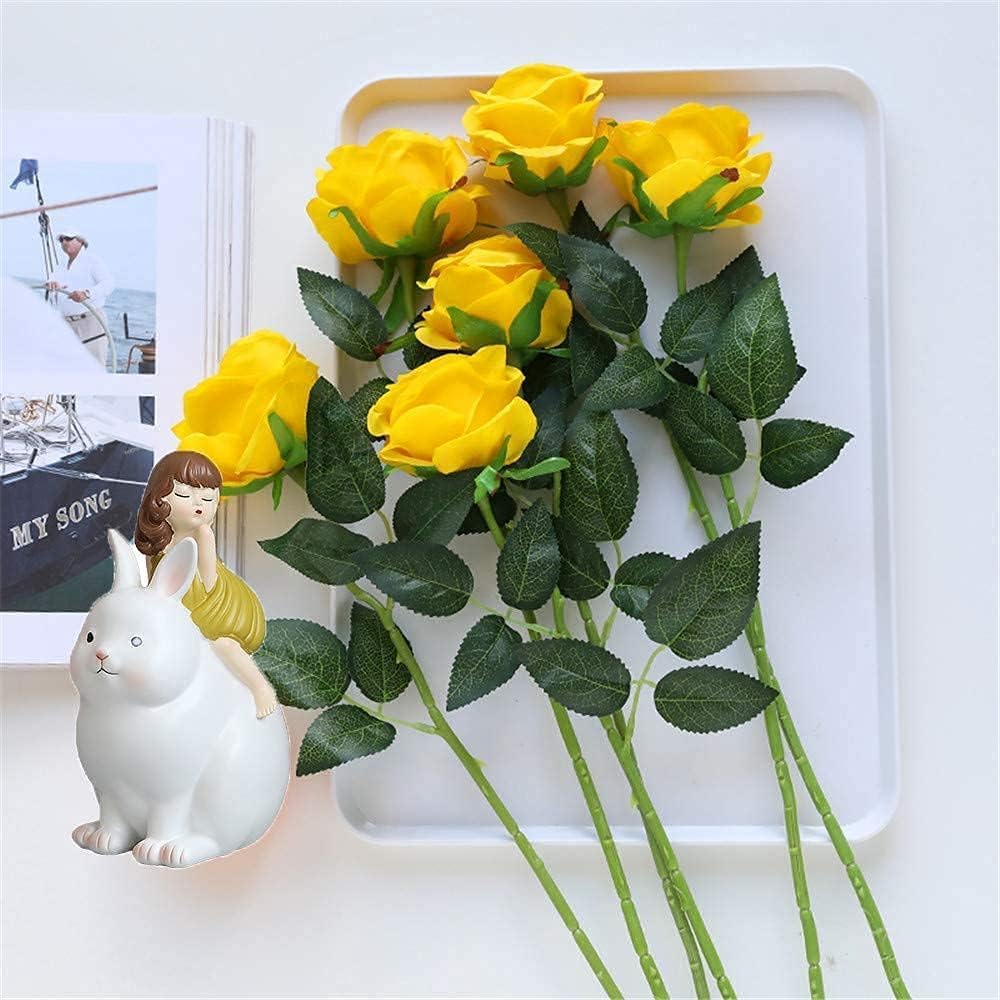 Yellow Fake Roses Artificial Flowers - 10 Pcs Fake Artificial Roses Silk Flowers with Stems for Home Wedding Hotel Office Centerpiece Decor