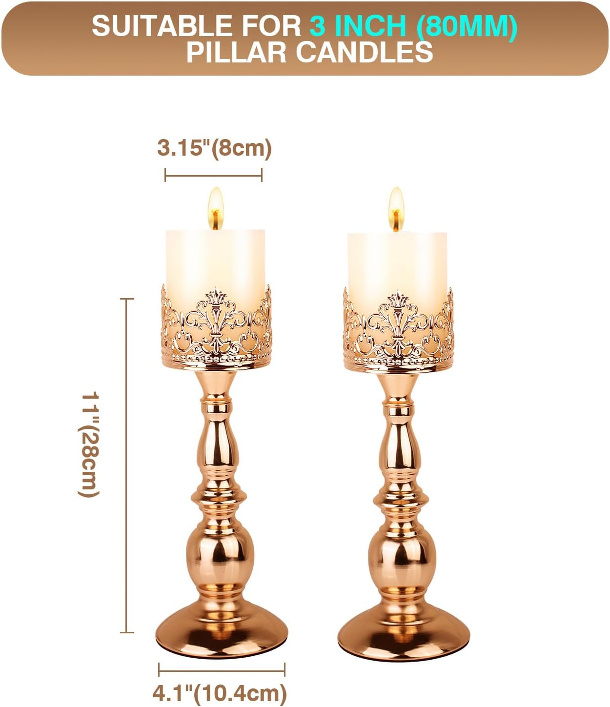 Candle Holders for Pillar Candles Gothic Matte Black Vintage Tall Candle Holders Set of 2 Decorative Large Table Centerpieces Candle Stand Decor (Gold 2PCS A)