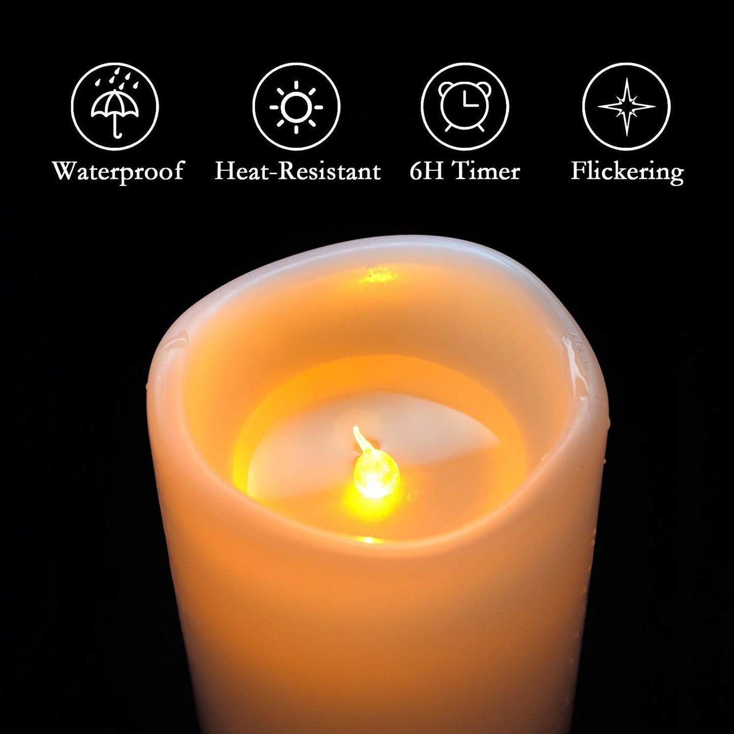Homemory 4" x 8" Waterproof Outdoor Flameless Candles, Battery Operated Flickering LED Pillar Candles with Remote and Timers for Indoor Outdoor Lanterns, Long Lasting, Large, Dark Ivory, Set of 2