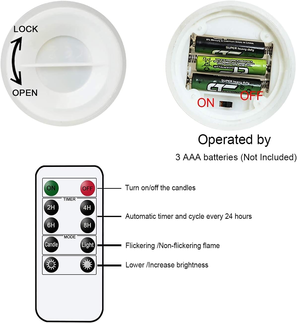 GenSwin Waterproof Flameless Flickering LED Candles with Remote & Timer,Battery Operated Pillar 3D Wick Candles for Indoor Outdoor Lanterns, Won’t melt, Long-Lasting(White, Set of 3)