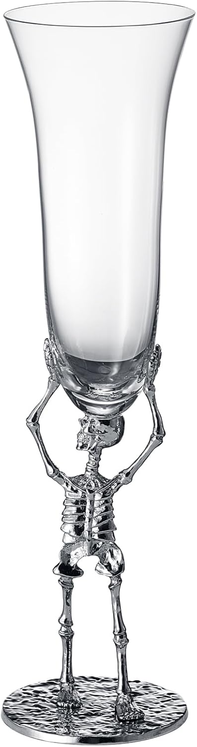 Skeleton Champagne Flute Glass 7.5oz | Gothic Halloween Drinkware | 10" Tall Skeleton Goblet for Haunted House Decor, Spooky Wine Glass, Gothic Party Supplies, Skeleton Gifts & Themed Celebrations