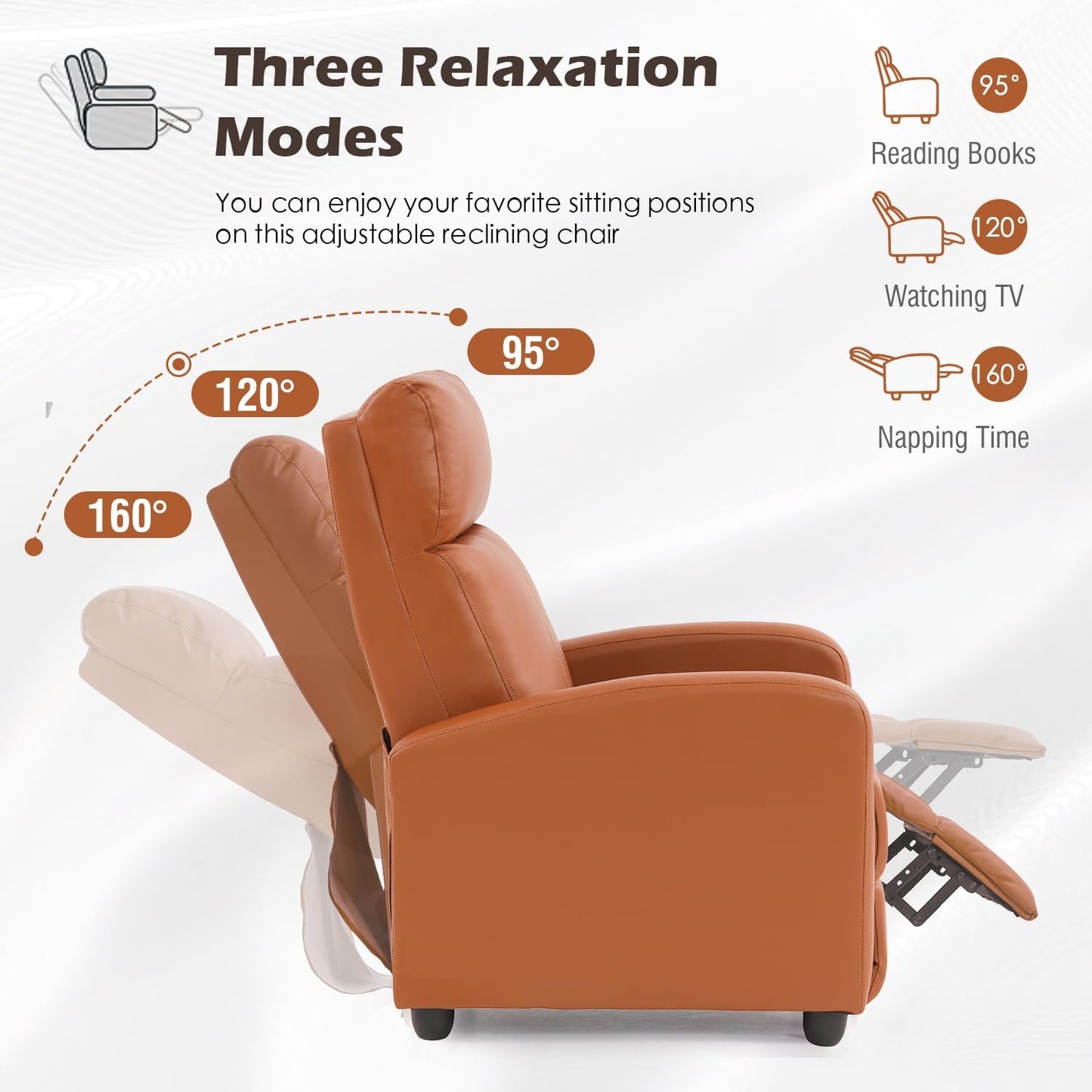 BestMassage | Recliner Chair | No Massage Function | Pu Tan | with Lumbar Support, Adjustable Push Back, Wide Armrests, Footrest & Padded Seat | Easy Assembly | for Living Room, Home Theatre