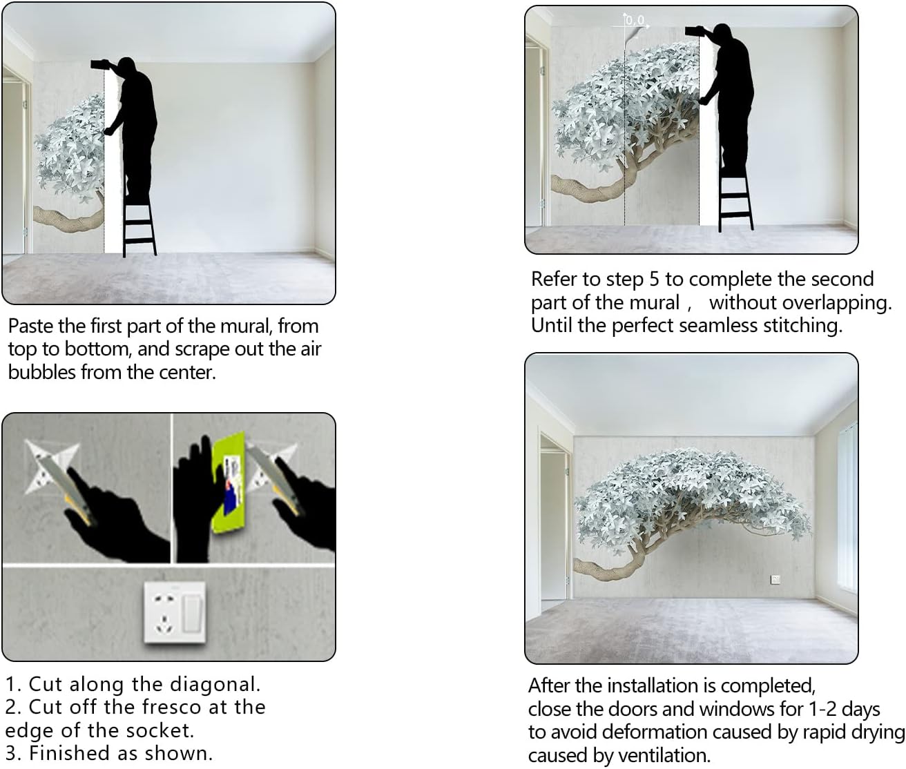 Modern Abstract Tree Wallpaper for Bedroom 3D Mural Living Room Large Wall Mural Room Adhesive Fabric Decor - 91"x65"(Not Peel and Stick)