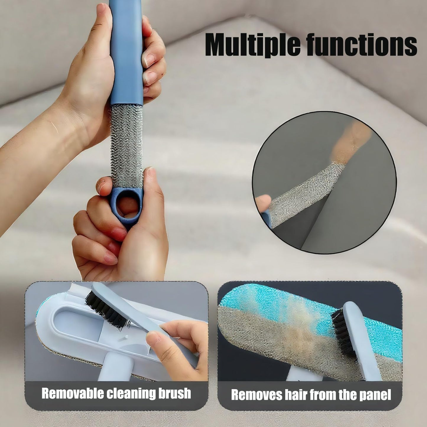 1 PCS Pet Hair Remover for Furniture,4 in 1 Reusable Lint Brush with 17-Inch Handle, Washable Tool for Dog and Cat Hair on Couches, Carpets, Clothes, Bedding, and Cars