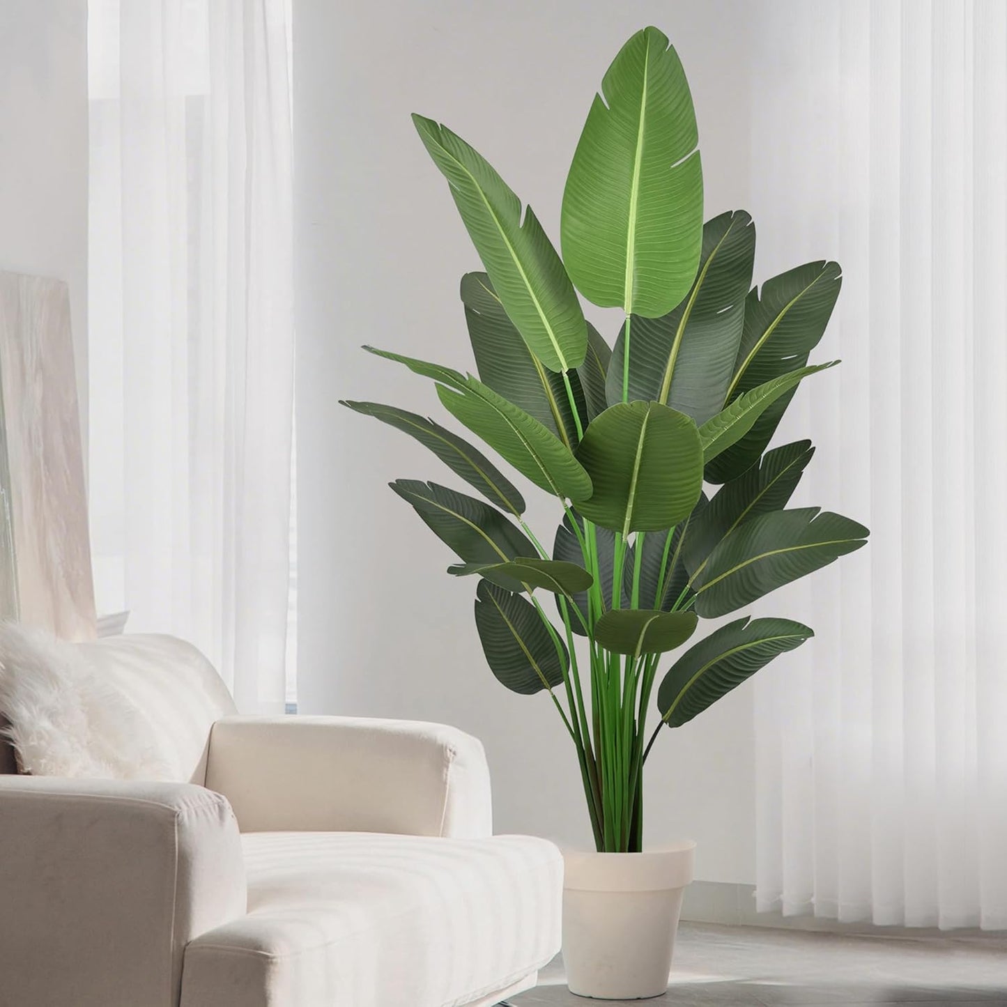 Artificial Bird of Paradise Plant 7ft Tall Fake Silk Banana Leaf Tropical Trees with 19 Leaves Faux Floor Plant for Home Decor Indoor, 82 Inch