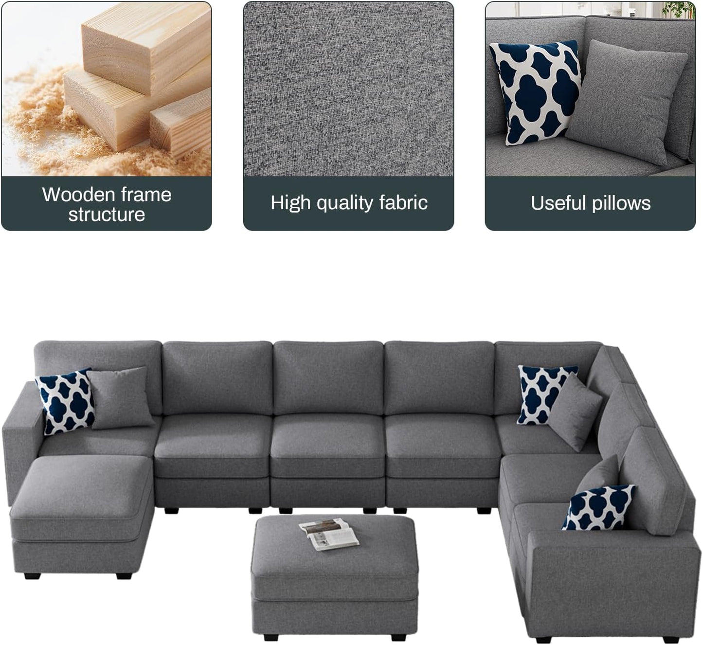 L Lengend Vansen Modular Sectional Sofa U Shaped Couch with Ottoman Modern Reversible Corner Sectional Couch for Living Room (Dark Grey, U Shaped Sofa-5)