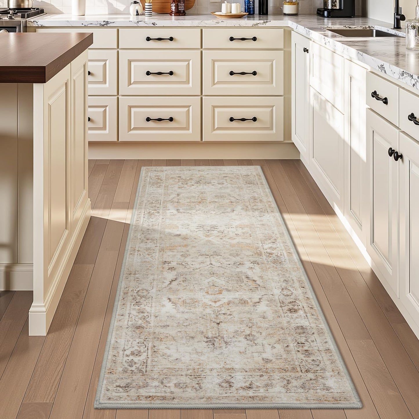 AMOAMI-2X3 Small Rug-Washable Rugs Entryway Mat Indoor-Soft Vintage Non Slip Rugs for Kitchen Laundry Room Bathroom Beige Decorative Accent Rug for in Front of Sink 24 Inch x36 Inch