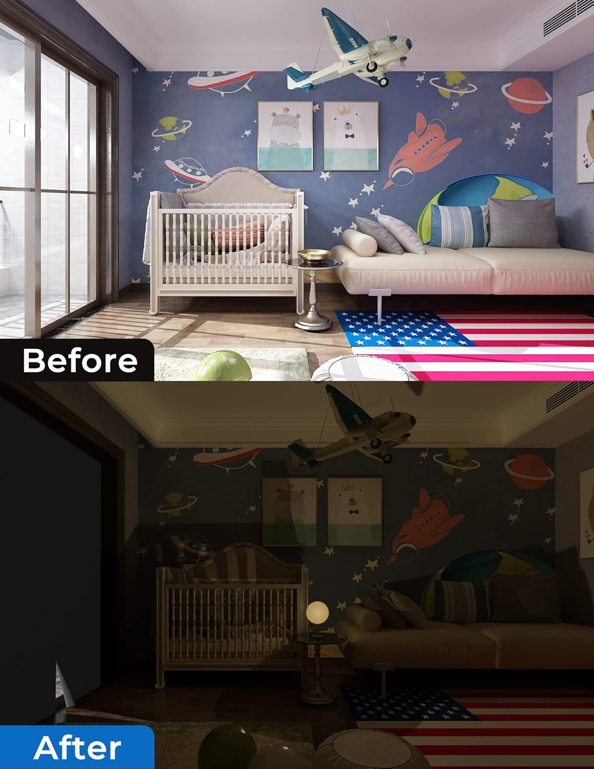 Sumobaby Blackout Curtains Portable 75"x57",Black Out Window Cover with Heat-Resistant Hook&Loop Tapes,100% Blackout Blinds,Blinds for Windows Easy to Cut Fit for Bedroom,Nursery and TV Room(Gray)