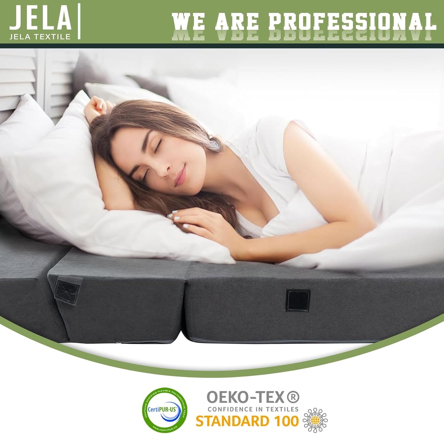 jela Foldable Sofa Bed Soft Foam Convertible Sleeper Chair Luxury Miss Fabric Fold Out Chair Bed Floor Couch with Back Support Floor Sofa for Living Room Bedroom (Twin,Dark Gray)