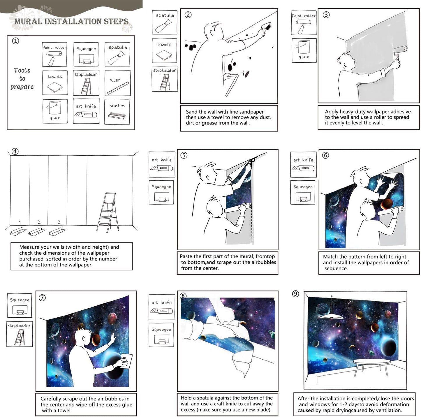 AFZEVEB-Space Galaxy Wallpaper Cosmic Planet Wall murals for Kids Room 136"x96" (Not Peel and Stick)