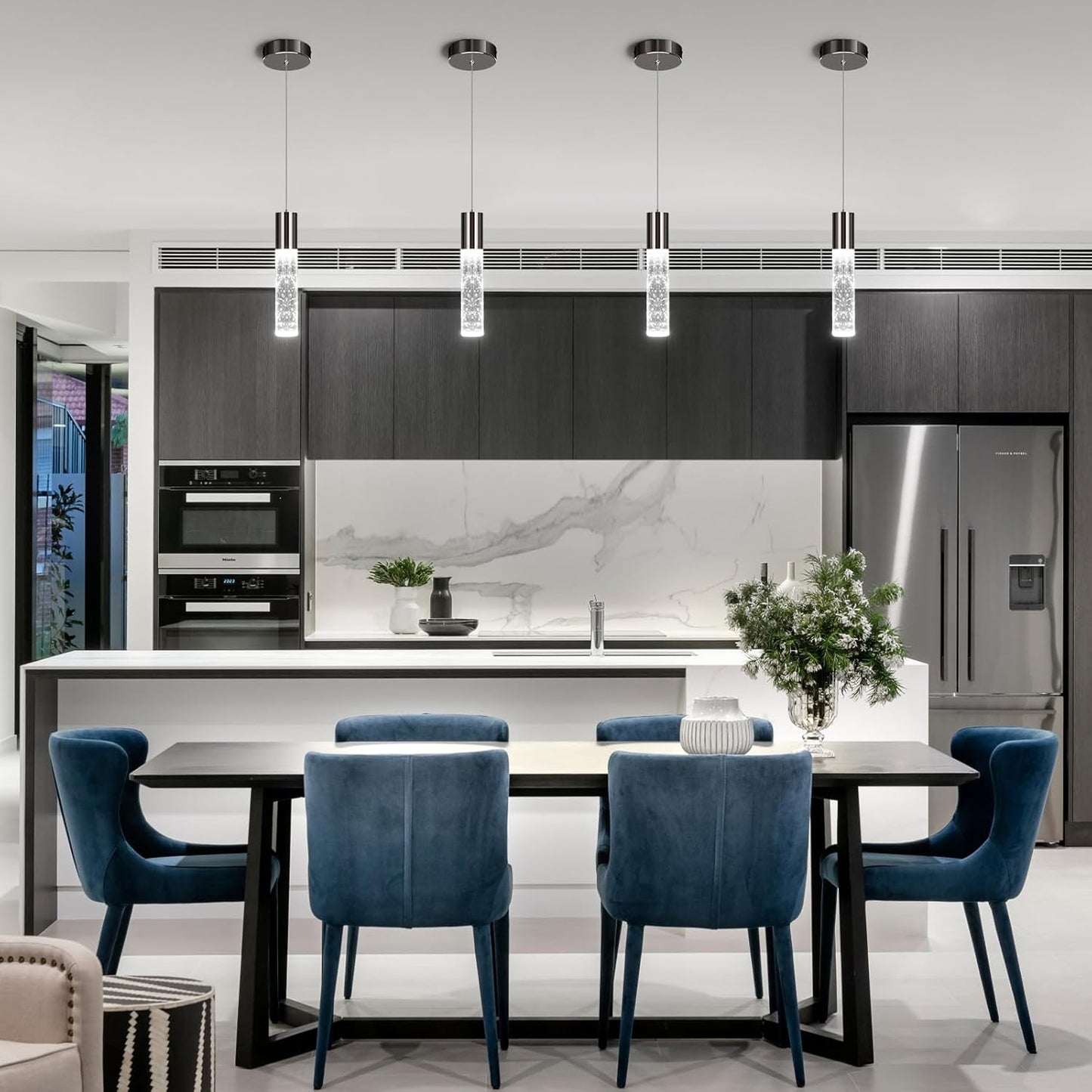 OKELI Modern Pendant Lights, LED Bubble Crystal Kitchen Island Lights Fixtures, Black Mini Single Pendant Lighting for Kitchen Island Bar,6W,6000K, ETL,3Pack