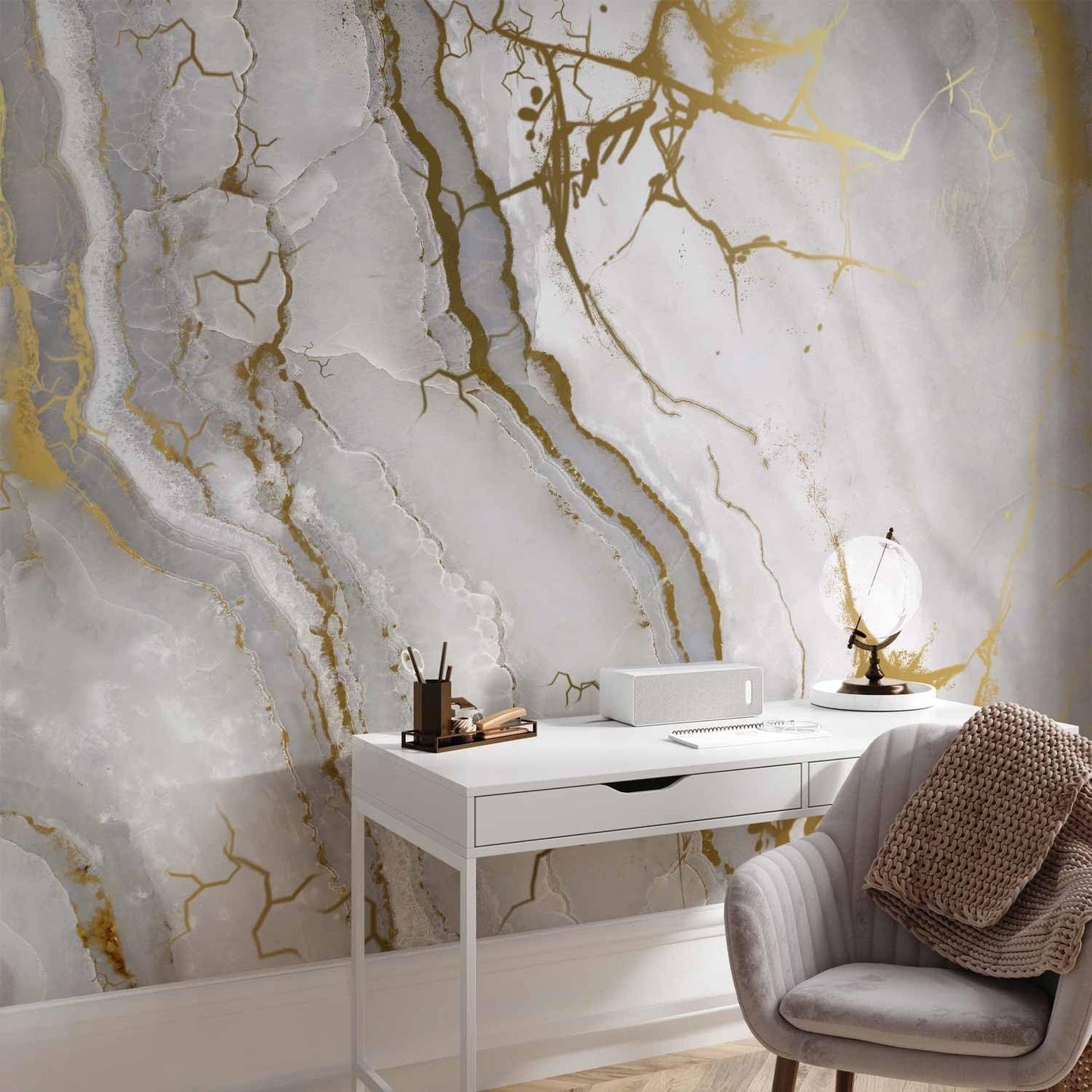 artgeist Wall Mural Peel and Stick Marble Stone 212x98 in - XXL Self-Adhesive Corner Wallpaper Removable Large Sticker Foil Angle Wallpaper Wall Decor Print White f-C-10015-a-a