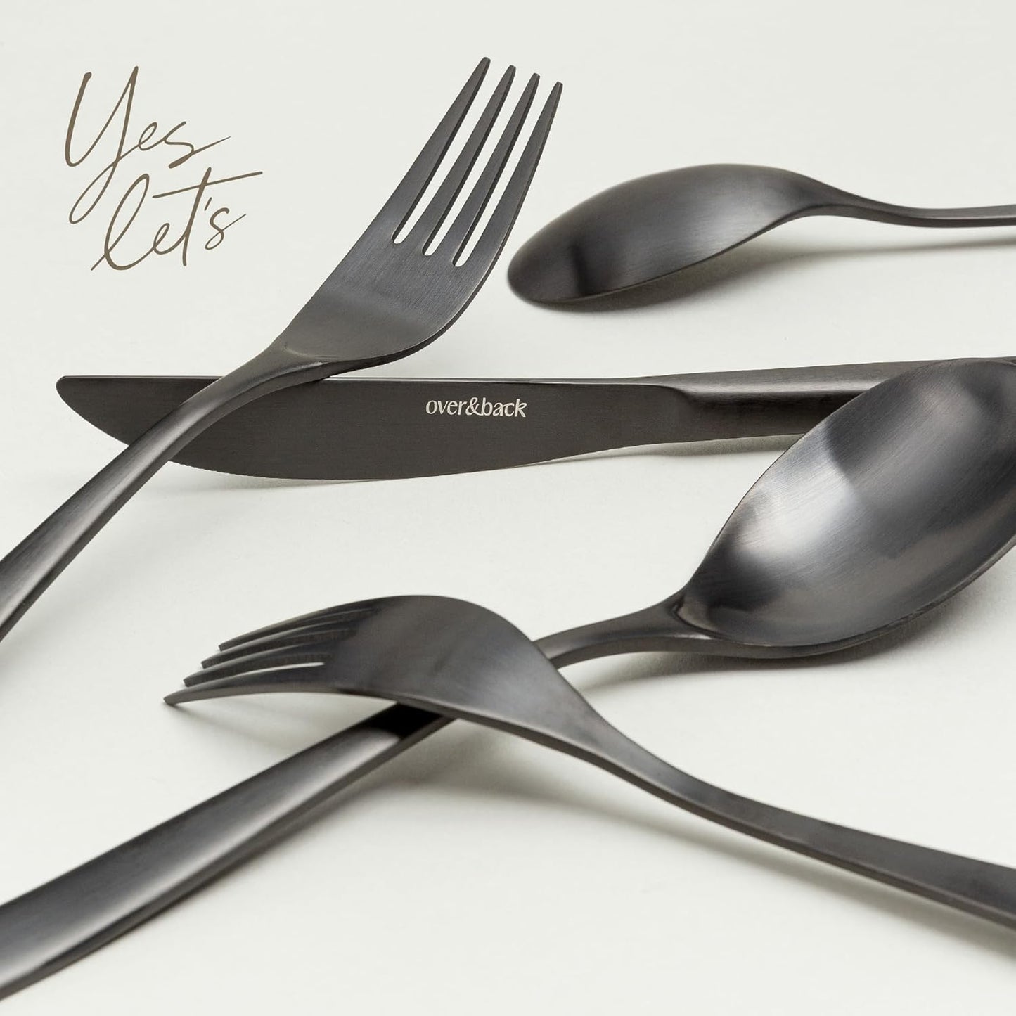 over&back 20pc Curved Flatware Cutlery Set - Comes with 4 Dinner Forks, 4 Salad Forks, 4 Dinner Knives, 4 Dinner Spoons, and 4 Teaspoons - 18/8 Stainless Steel - Dishwasher-Safe - Matte Black