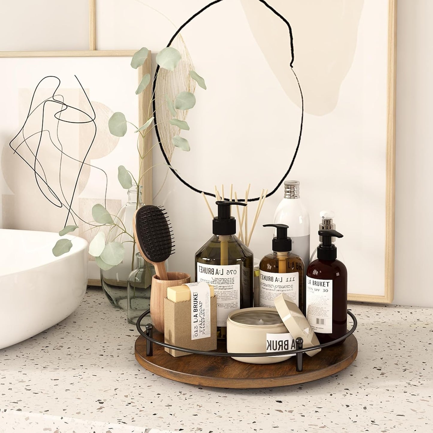 12" Lazy Susan Turntable Organizer,Round Wooden Lazy Susan Organization and Rotating Spice Rack for Dining Table,Pantry,Kitchen Countertop,Vanity,Cupboard and More.Vintage Wood(Round)