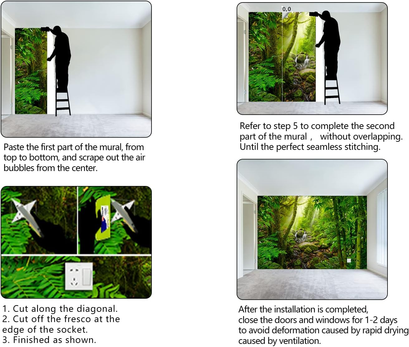 Green Forest Tropical Rainforest wallpeper Living Room Bedroom Nature Jungle Landscape Office Woodland Scenery Tree Wall Mural - 137"x96"(Not Peel and Stick)