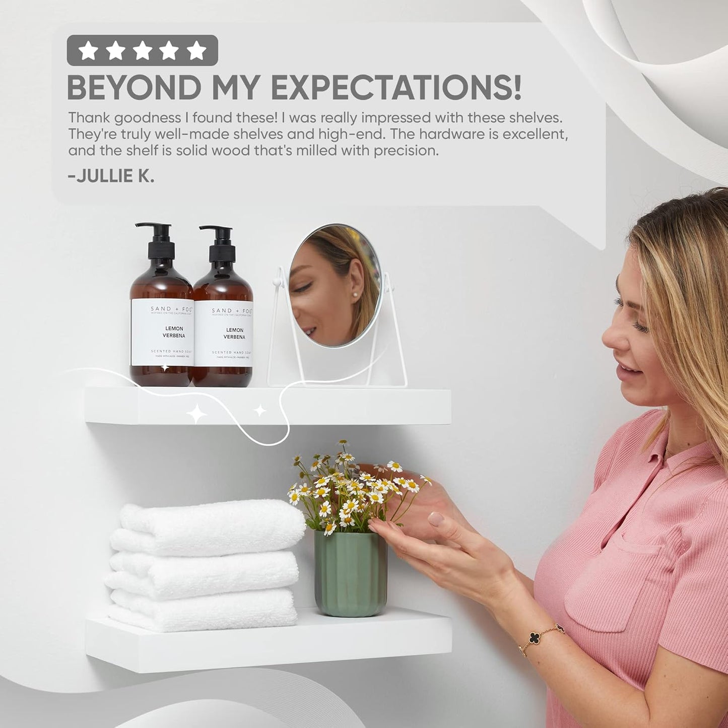 Homeforia White Floating Shelves 16 inch, High End Solid Real Wood 16inch Bathroom Floating Shelf for Wall Mounted, White Wooden 16 Floating Shelves, Heavy Duty Bracket, 16 X 6.5 X 1.75 inch, Set of 3