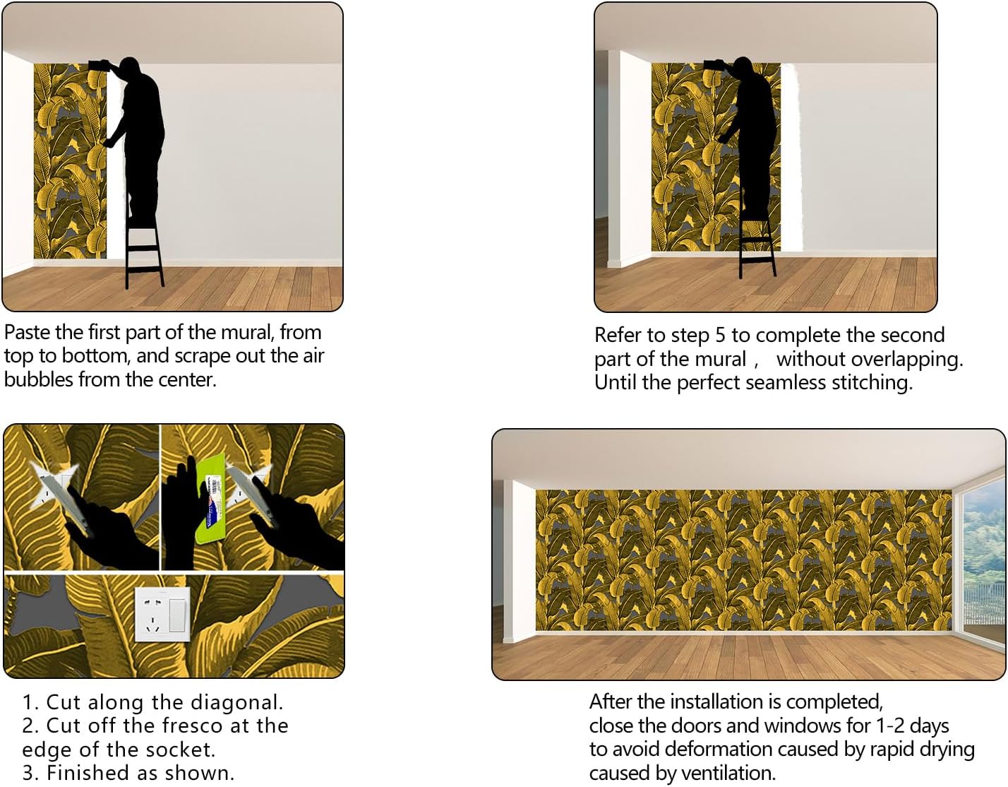 Vintage Gold Banana Leaf Bathroom wallpeper Living Room Bedroom Tropical Plant Wall Mural - 320"x108" (Not Peel and Stick)