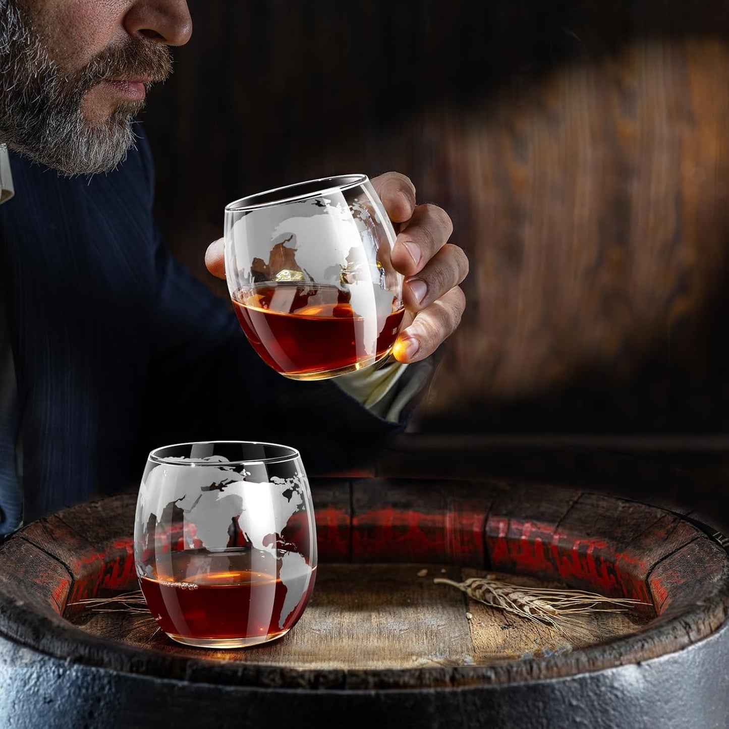 Whiskey Glass for Men, Whiskey Globe Glass for Liquor, Bourbon, Vodka, Cocktails, Scotch liquor Father's Day Anniversary Unique Gifts - 310ml Gifts for Men, 2 pcs