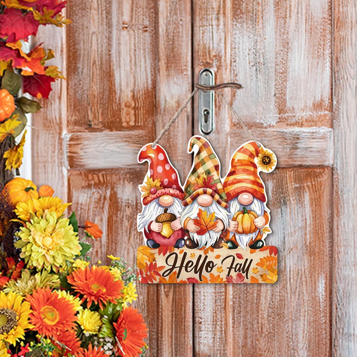 Hello Fall Wood Hanging Gnome Decoration, Autumn Wooden Signs, Rustic Thanksgiving Decoration, Home Interior And Exterior Decor, Autumn Harvest Thanksgiving Home Decor