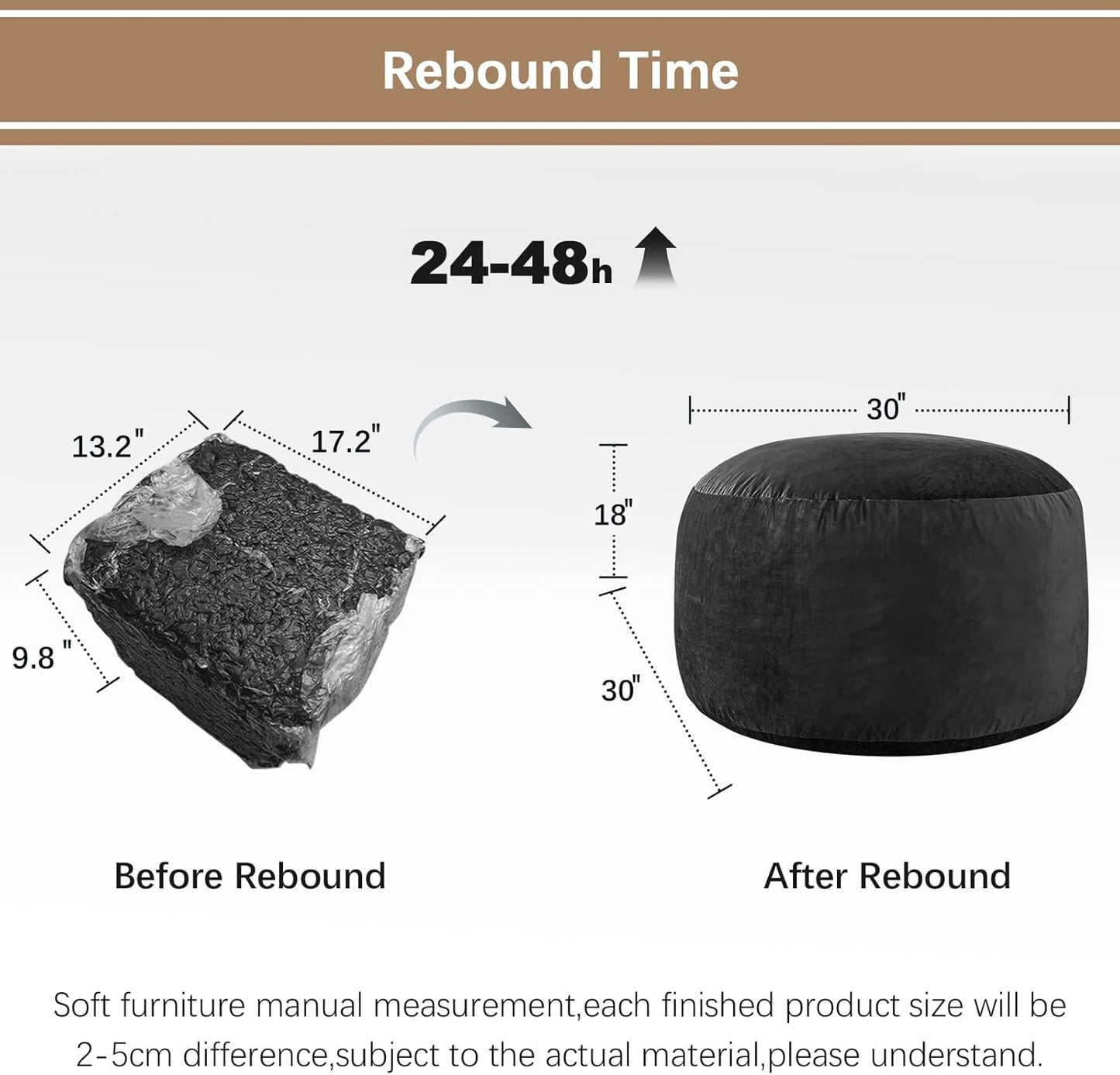 Bean Bag Chairs for Kids - Memory Foam Furniture BeanBag Chair - Kids/Teens Sofa with Soft Micro Fiber Cover - Round Fluffy Couch for Living Room Bedroom College Dorm - 2.5 ft, Carbon Black