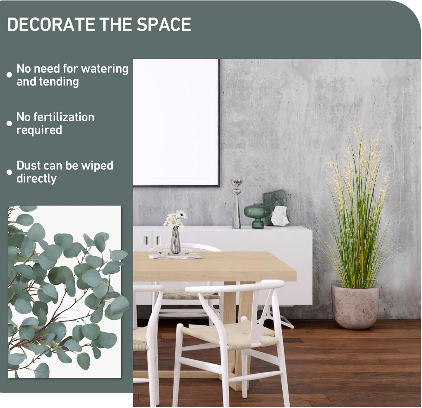 Artificial Plant, 47in Tall Pampas Grass, Faux House Plants in Pot, Indoor Decorative Flowers &Greenery for Home and Office, Ideal Housewarming Gift