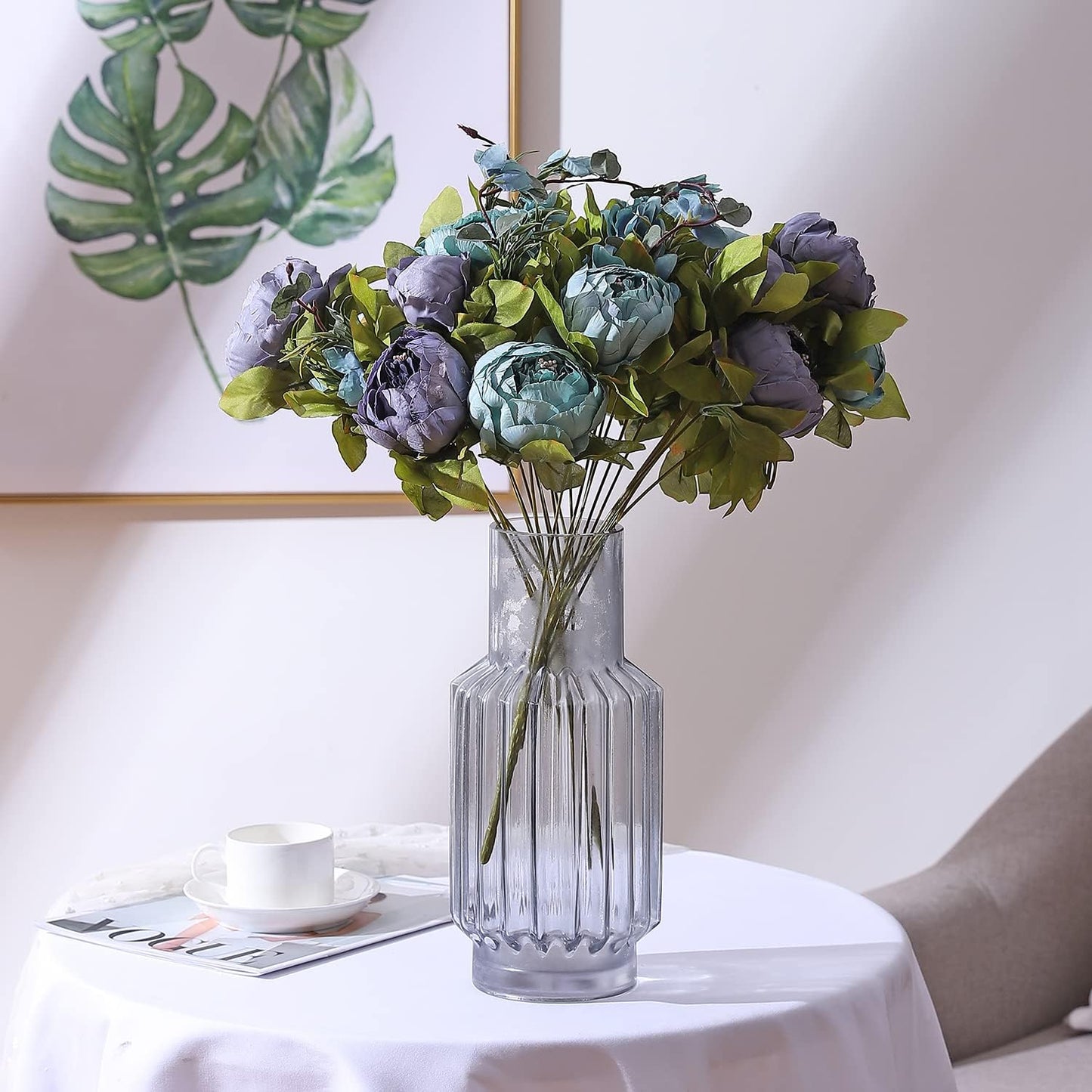 Duovlo Fake Flowers Vintage Artificial Peony Silk Flowers Wedding Home Decoration,Pack of 1 (New Grey Blue)