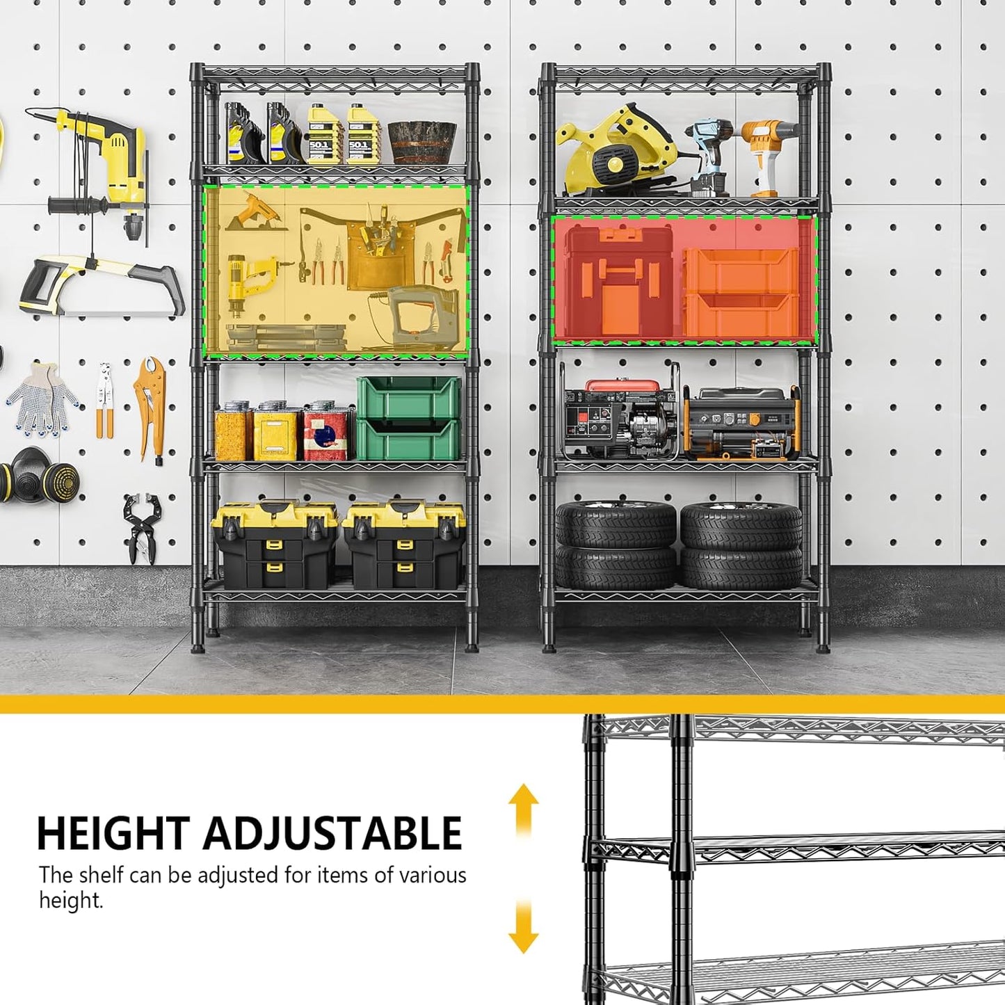 1250 lbs 5 Tier Shelf Metal Storage Shelves Shelving Wire Rack Heavy Duty Closet Organizers for Garage Kitchen Bathroom Laundry Black 13.8" D x 29.5" W x 59.5" H