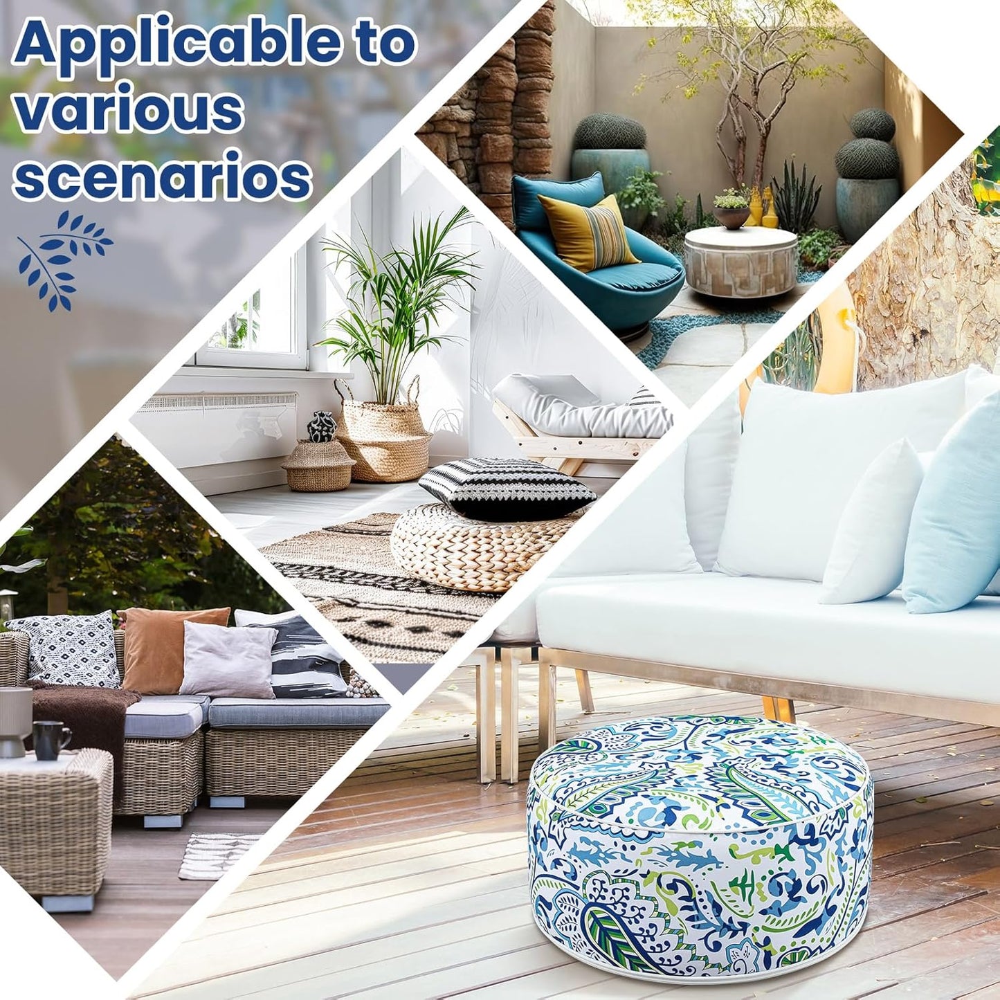 1 Pack Outdoor Inflatable Ottoman Waterproof Inflatable Pouf Foot Rest with Handle D21 x H9 Portable Outdoor Foot Rest for Patio Garden Camping or Home