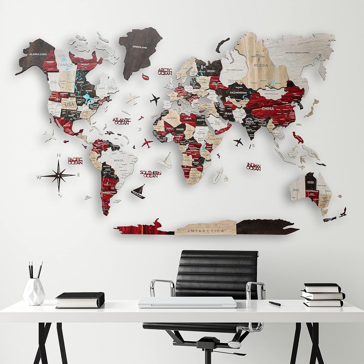 Handmade 3D Wood World Map Wall Art Large Wall Decor Track Your World Travels - Special For Home, Kitchen And Office (Medium, Urban)