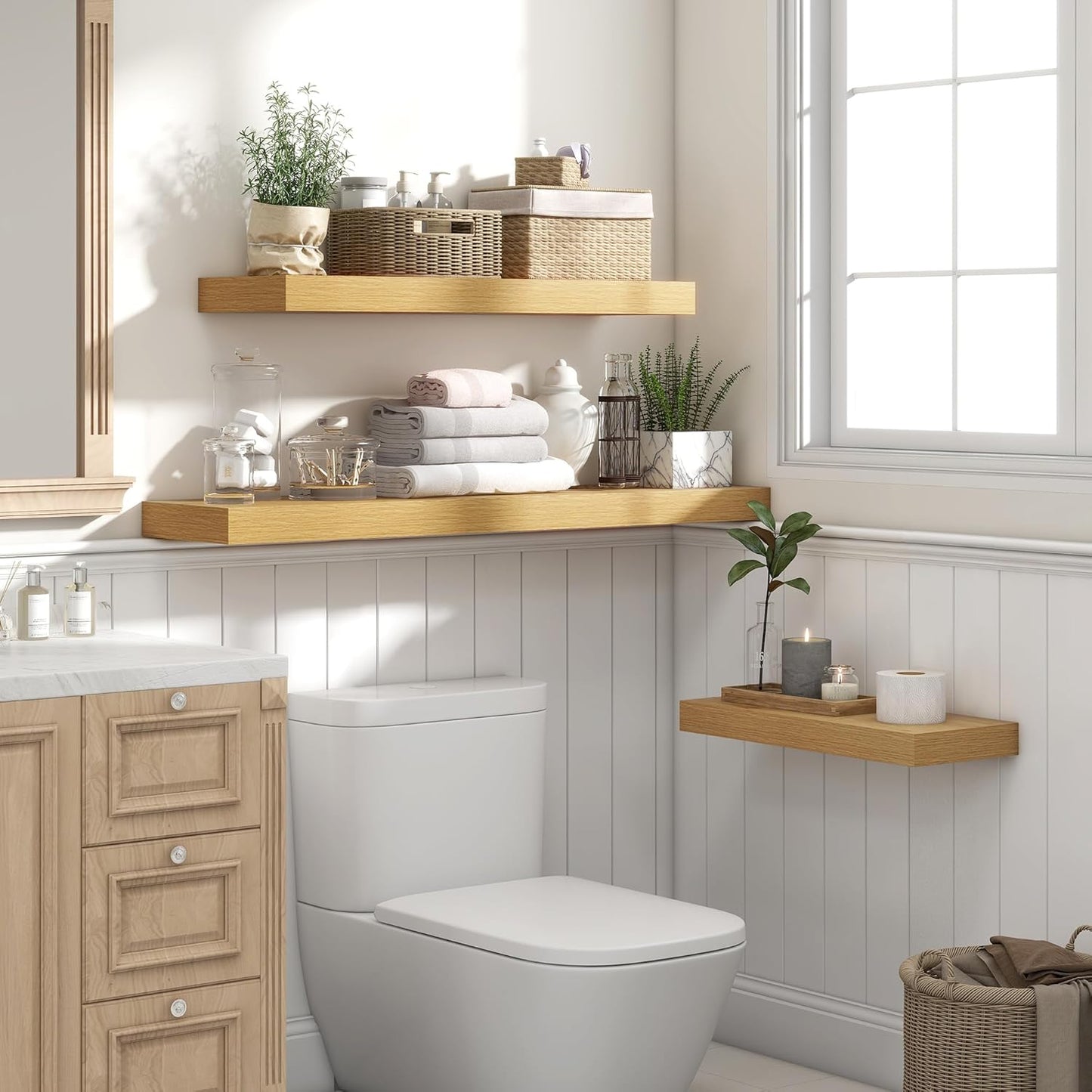 Heimlove 48" Floating Shelves for Wall,10 Deep Rustic Wood Storage Wall Shelves with Heavy Duty Brackets for Bathroom,Bedroom,Kitchen,Living Room,Office,Oak Color