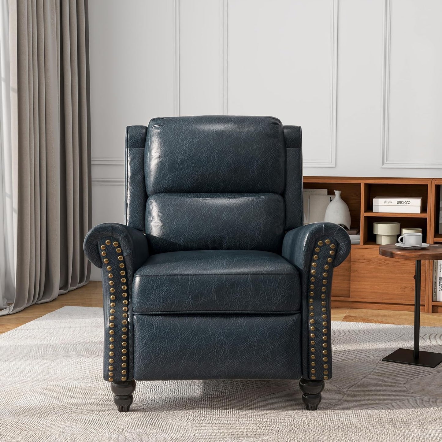UIXE Faux Leather Recliner Chairs Set of 2, Pushback Armchair Overstuffed Accent Chair for Living Room, Rivet Trim Club Chair Home Theater Bedroom Reading Seat - Navy Blue