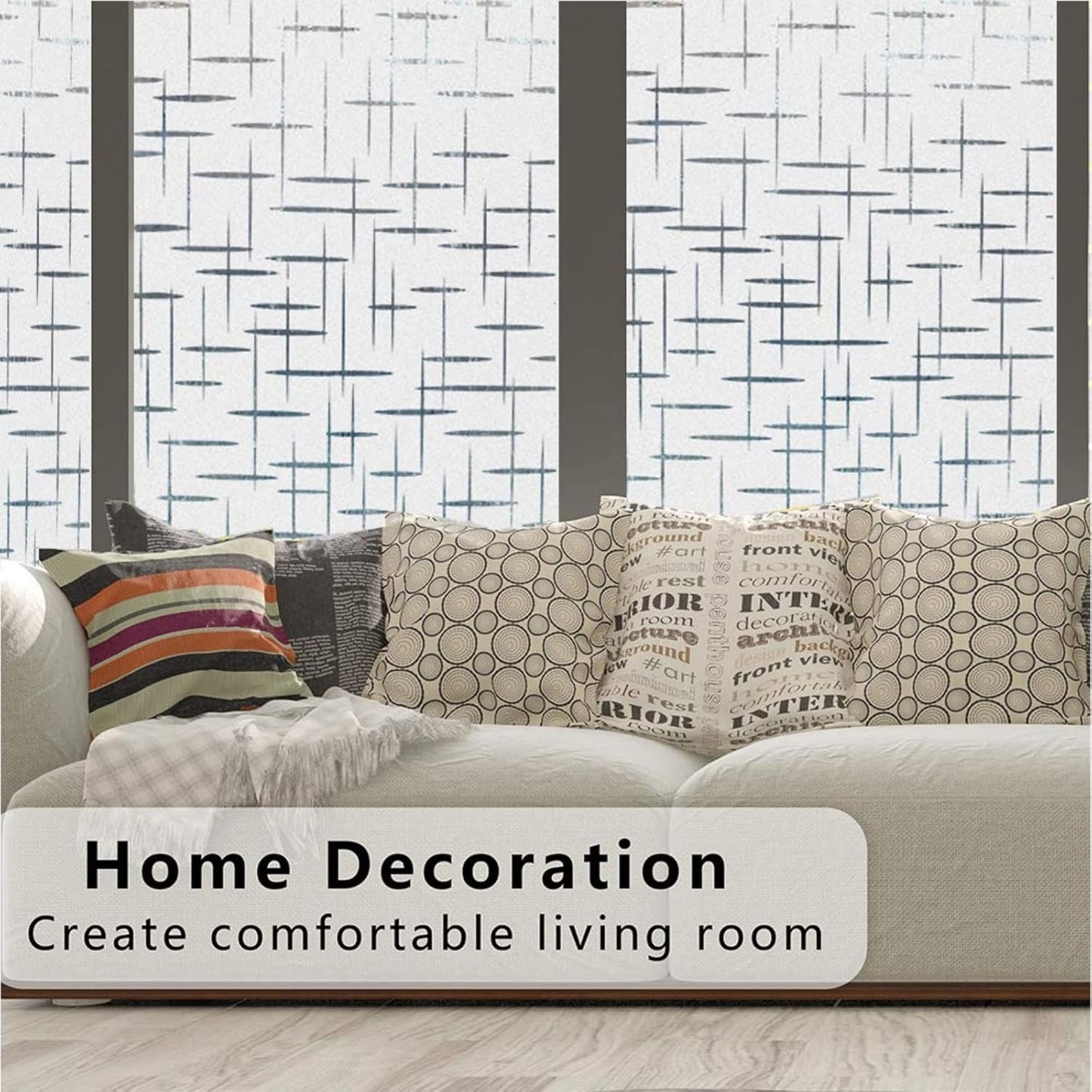 Finnez Frosted Window Film Non-Adhesive, Frosting Privacy Film for Glass Windows, Self Static-Cling Decorative Window Cling for Home Office UV Protection Cross Pattern 45.2 x 78.7 inches