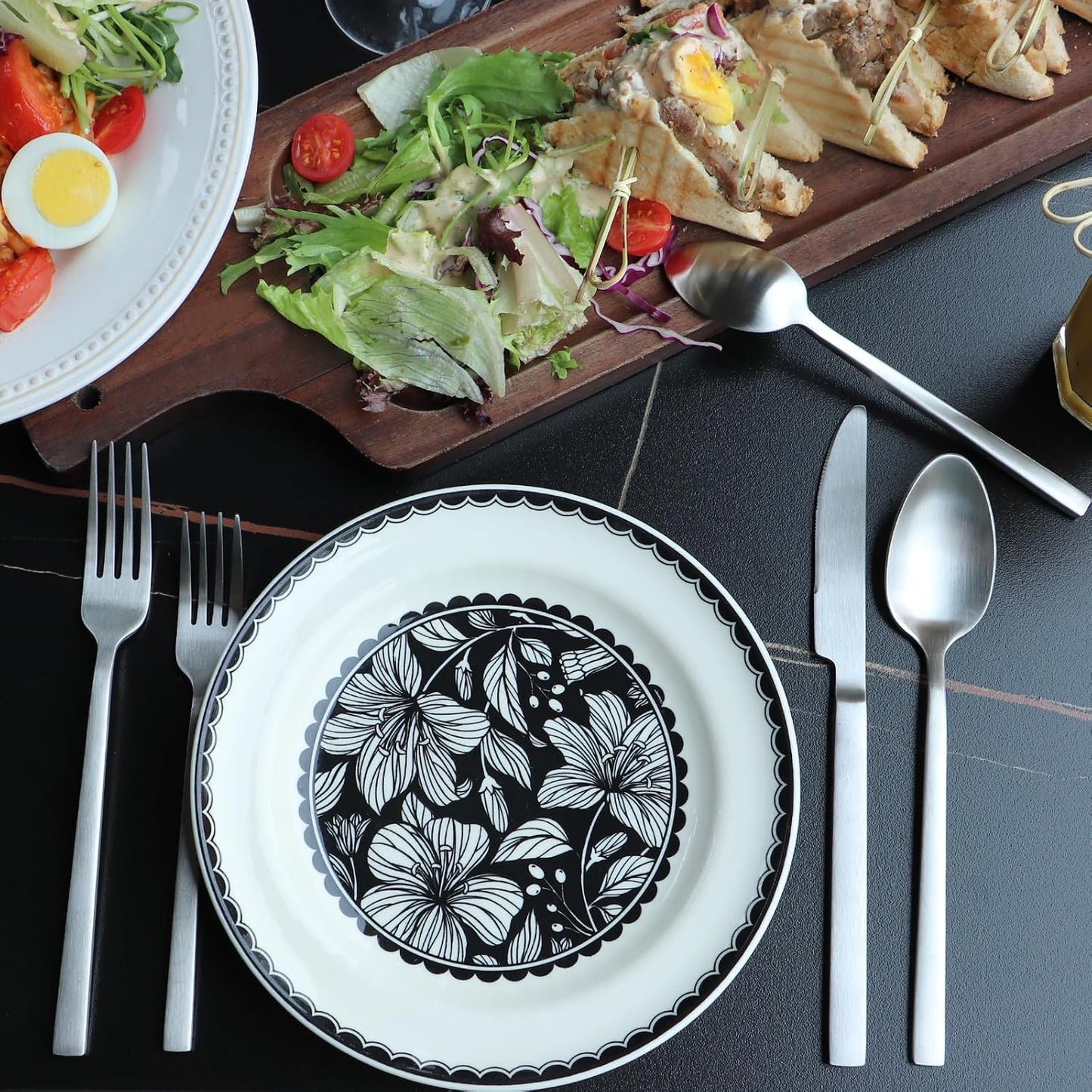 Stainless Steel Flatware Set Hand Forged 18/10 Silverware Set Cutlery Set Silver Cuboid Handle Matte Finished 20 Pieces Service for 4