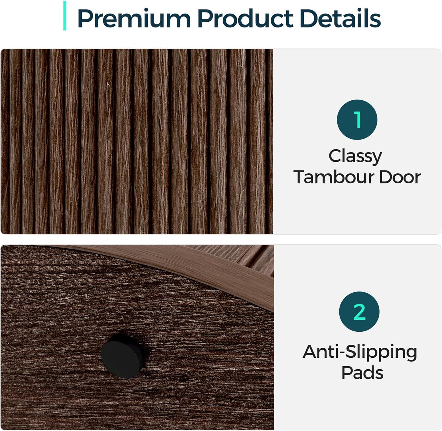 LINSY HOME Round Fluted End Table, Tall Side Table with Sliding Tambour Door and Storage Shelf, Modern Bedside Table, Mid-Century Nightstand for Living Room, Bedroom, Walnut