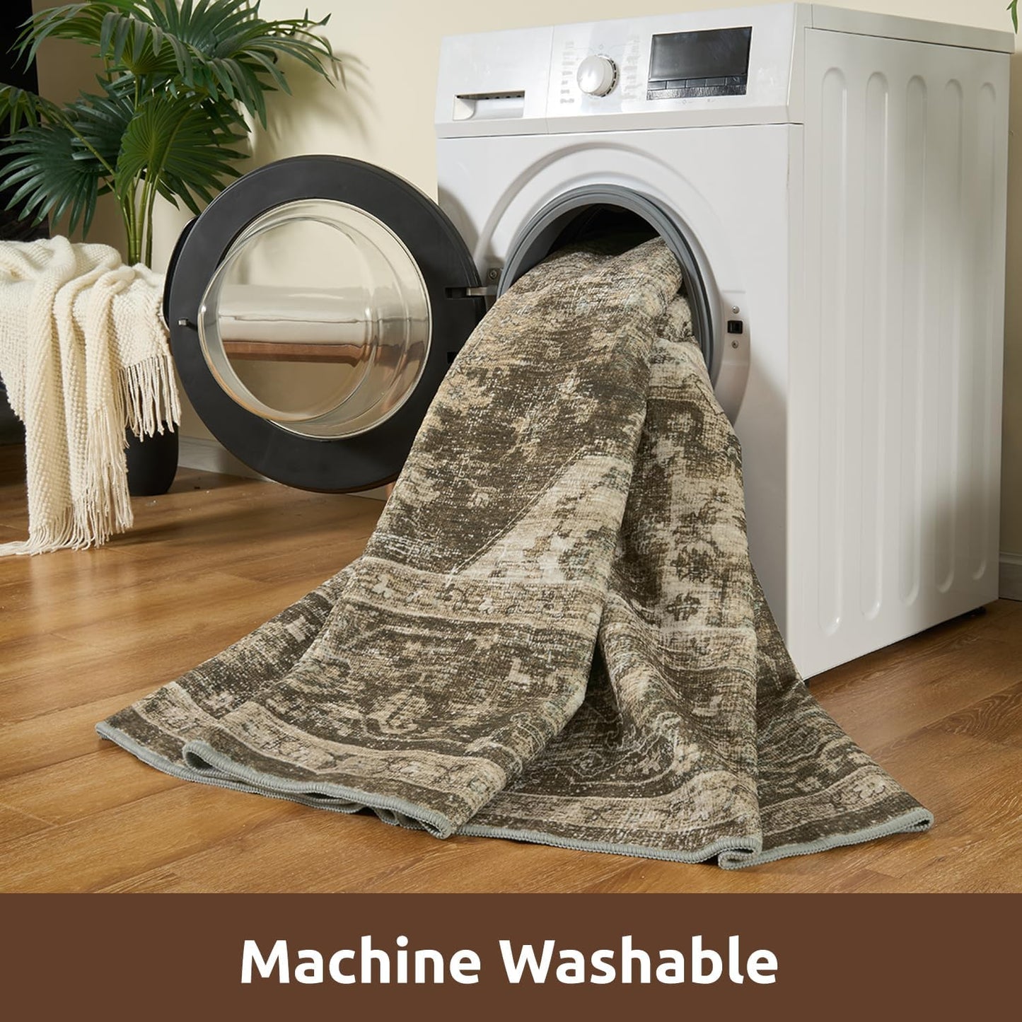 AMOAMI 6FT Round Rug - Vintage Soft Coffee & Brown Rugs for Living Room, Bedroom, Dining Room, Office - Non Slip, Machine Washable