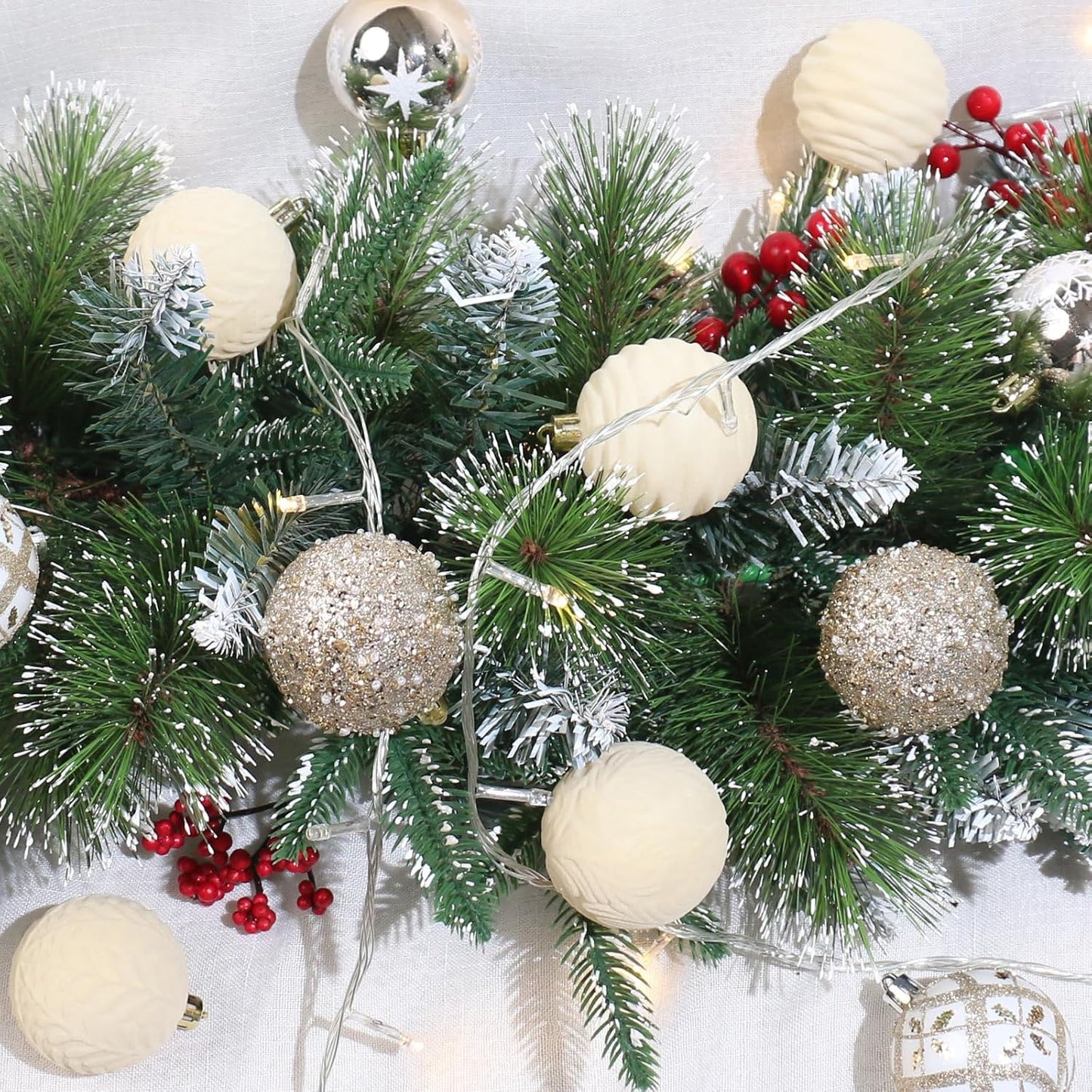 2.36In Velvet Christmas Ball Ornaments, 25PCS Champagne Flocked Christmas Tree Hanging Decorations, for Home Holiday Wedding Indoor Xmas Party Decor.