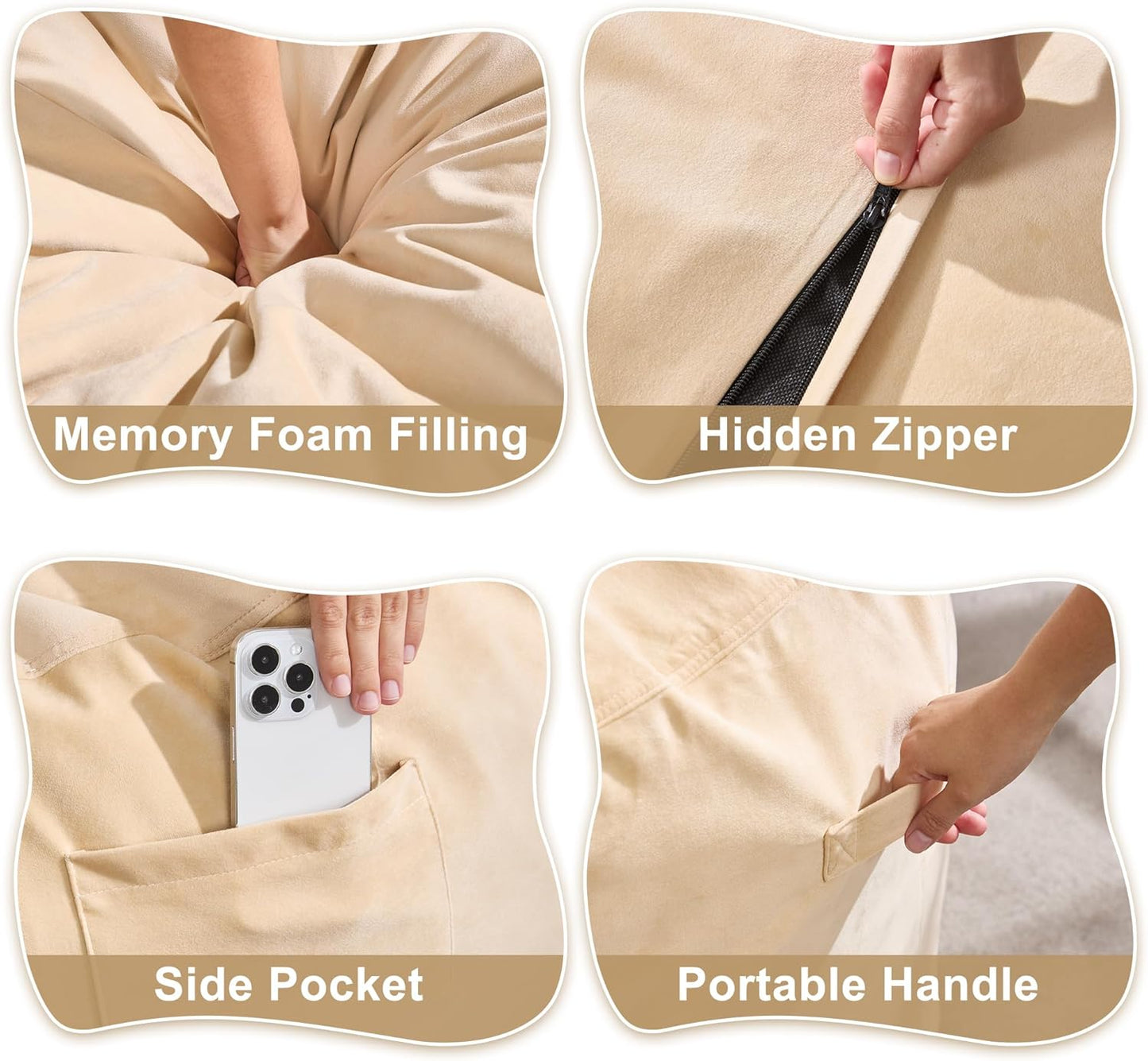 Hobestluk 4FT Bean Bag Chair Giant Bean Bag Chairs for Adults Large Bean Chairs with Removable Cover, Beanbag Chair with Filler, Adult Bean Bag Chairs for Living Room, Bedroom