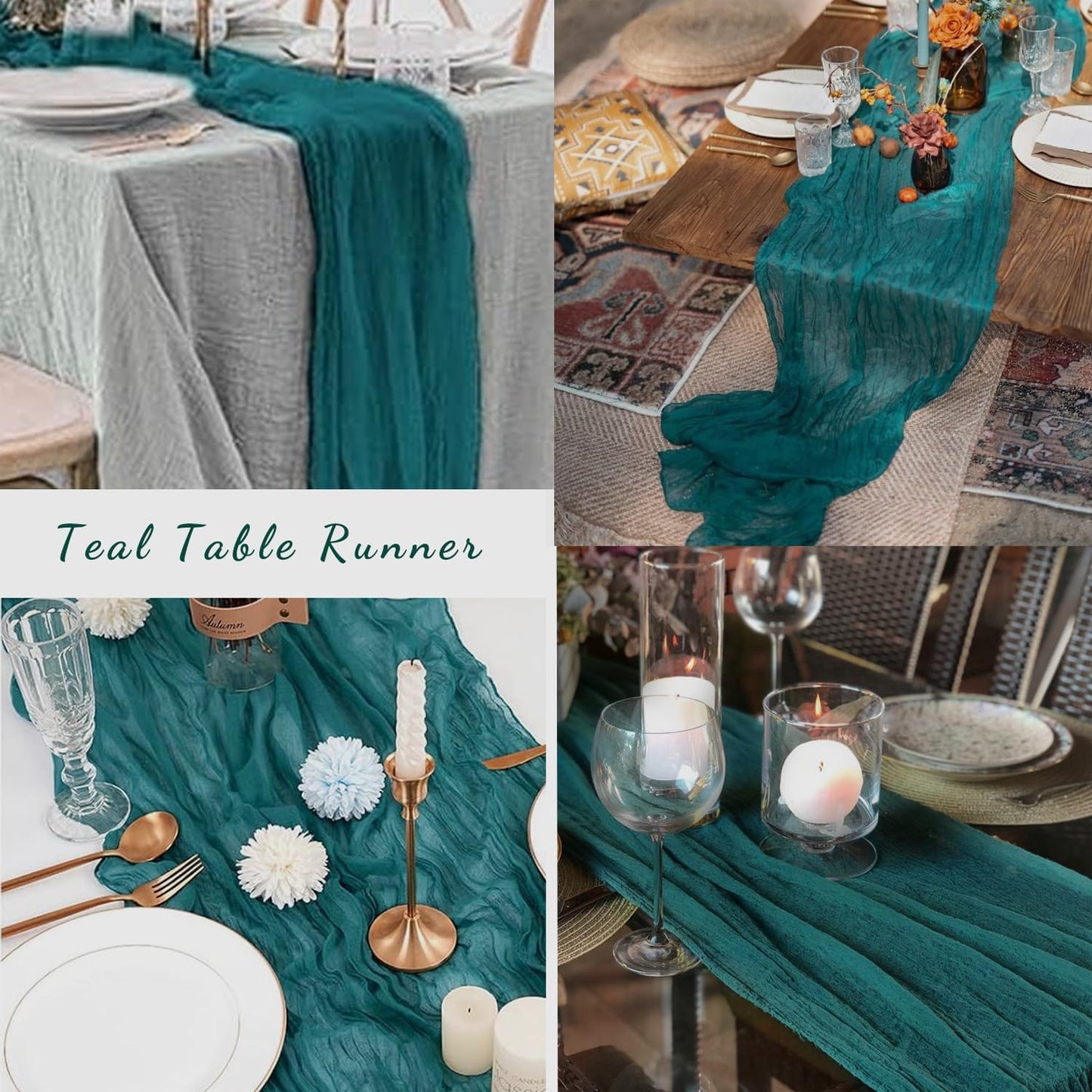 12 Pack Teal 10FT Cheesecloth Table Runner Rustic Gauze Cheese Cloth Table Runner for Wedding Bridal Baby Shower Table Decorations Boho Fabric Sheer Birthday Party Table Decor 20 x 120 Inch Long