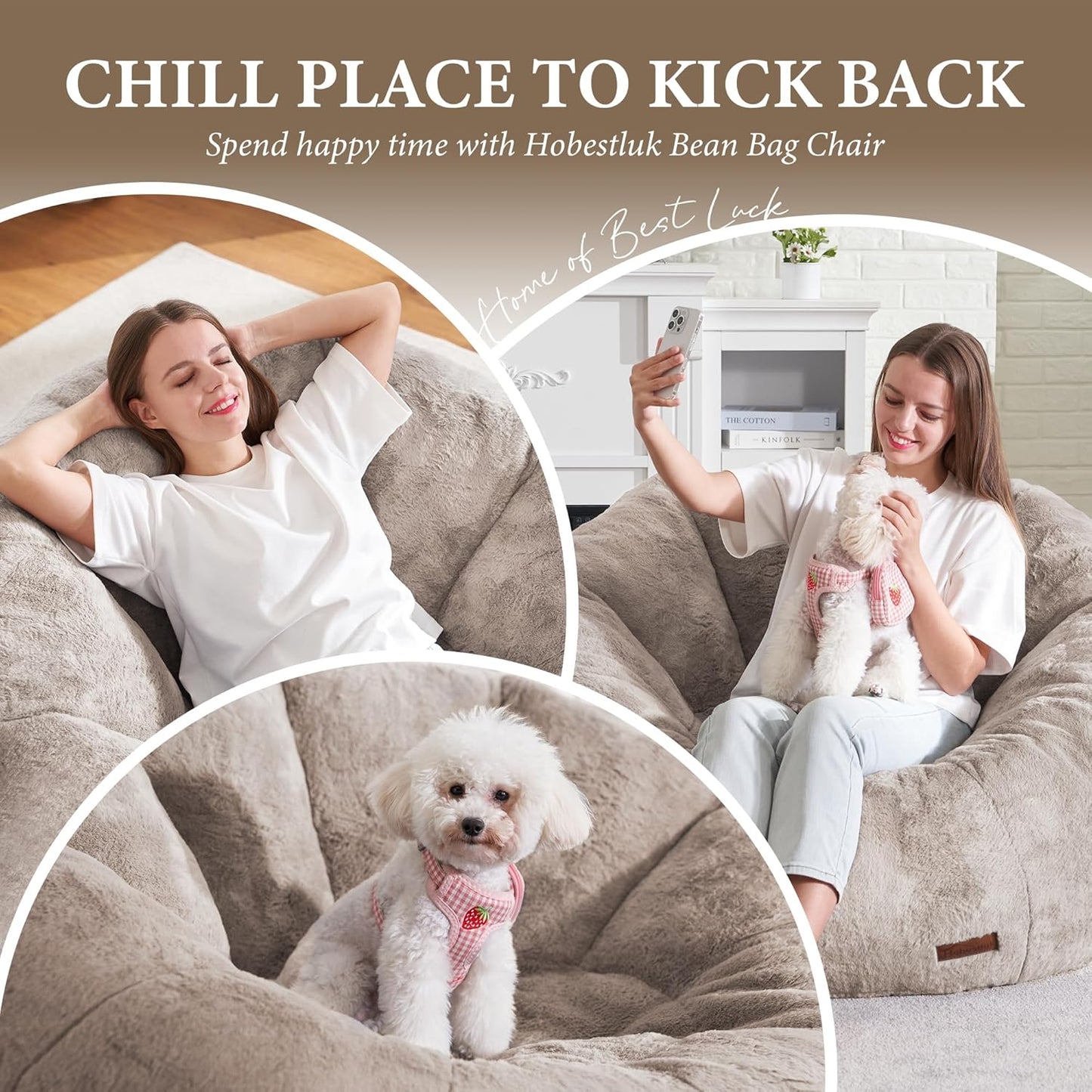 Hobestluk Bean Bag Chairs Large Bean Bag Couch for Adults Stuffed Sofa Chair Comfy Giant Bean Bag Chair with Spacious Design for Reading, Playing or Relaxing (Brown)