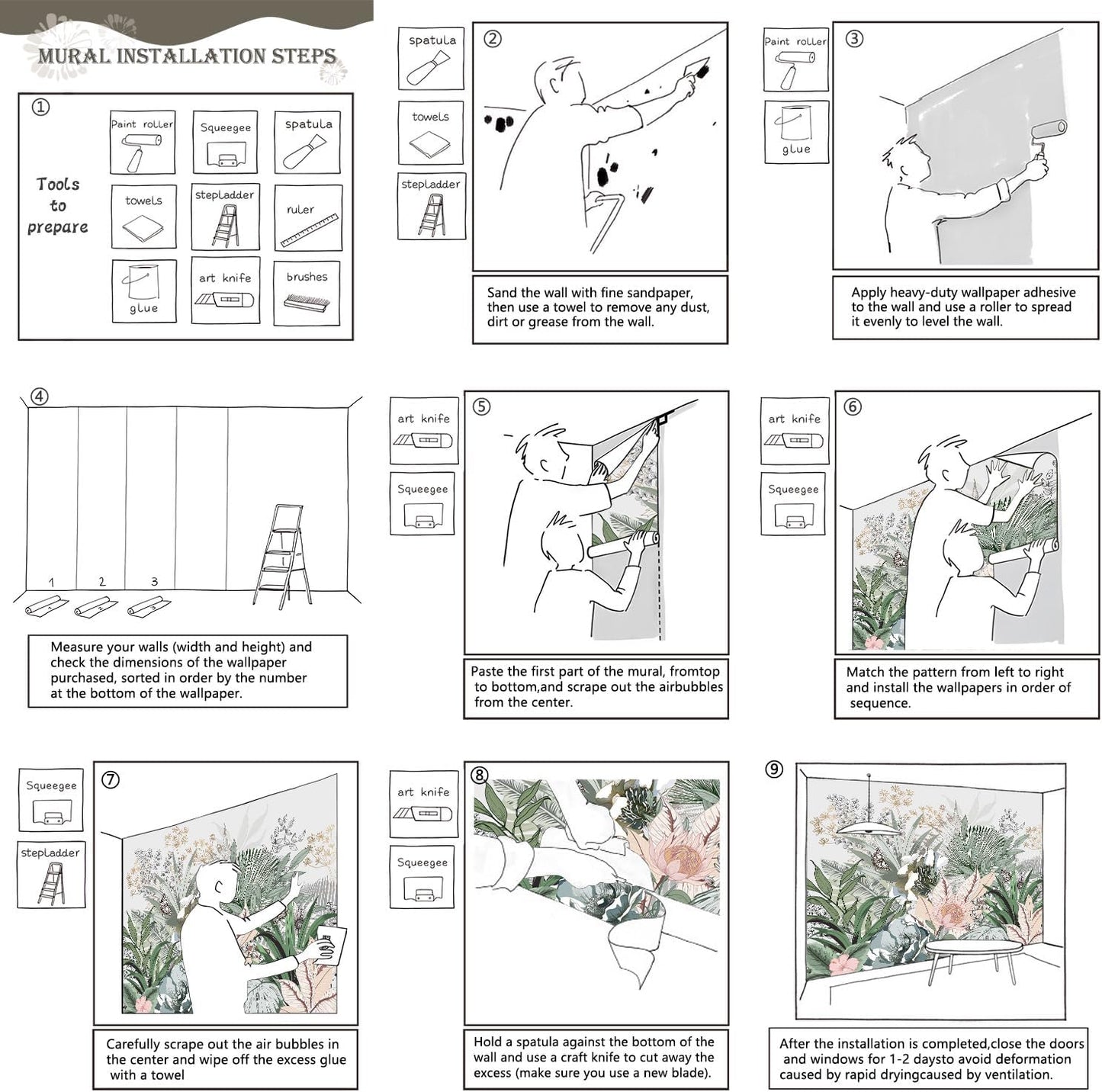 AFZEVEB-Tropical Jungle Wallpaper Botanical Large Floral Wall murals for Bedroom 159"x107" (Not Peel and Stick)