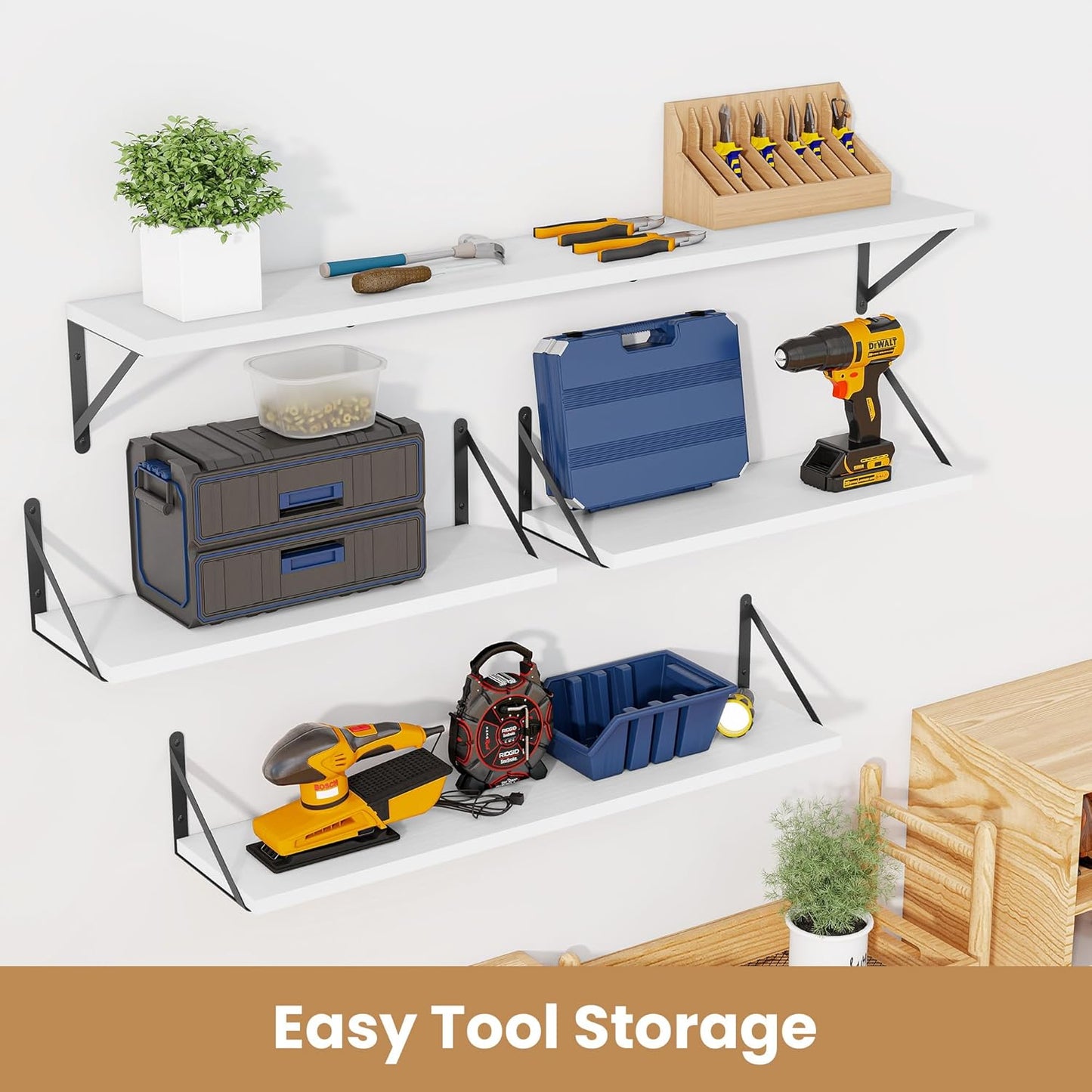 Heimlove 36 Inch White Floating Bookshelves Set of 3,Heavy Duty Wall Mounted Bookshelves,Wall Bookshelf for Living Room,Bedroom,Kitchen,Laundry Room Storage & Decor