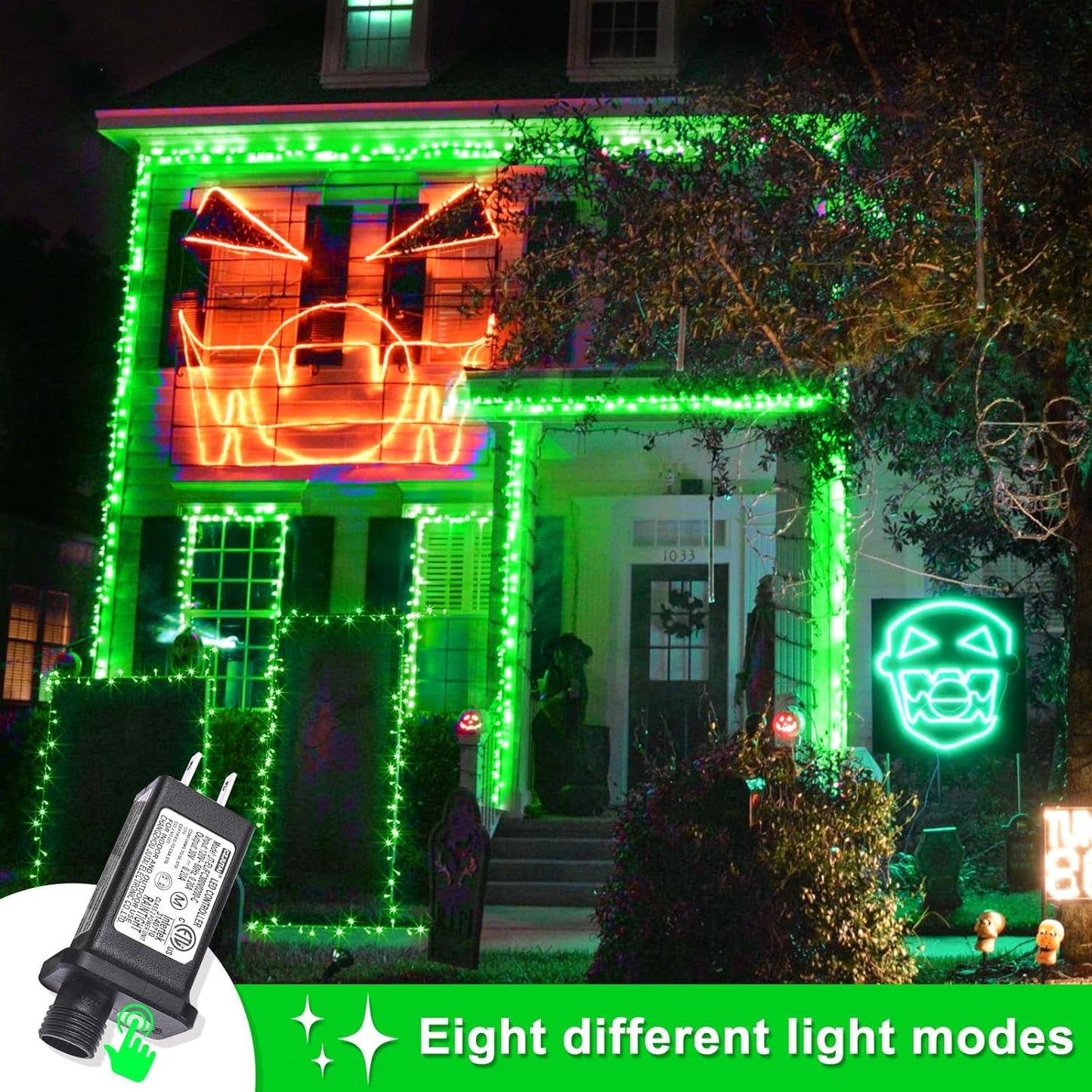 250 LED Green String Lights, 82ft Green Halloween Lights Outdoor Clear Wire 8 Modes Plug in Waterproof Christmas Twinkle String Light for Indoor Room Tree Christmas Party Halloween Decorations