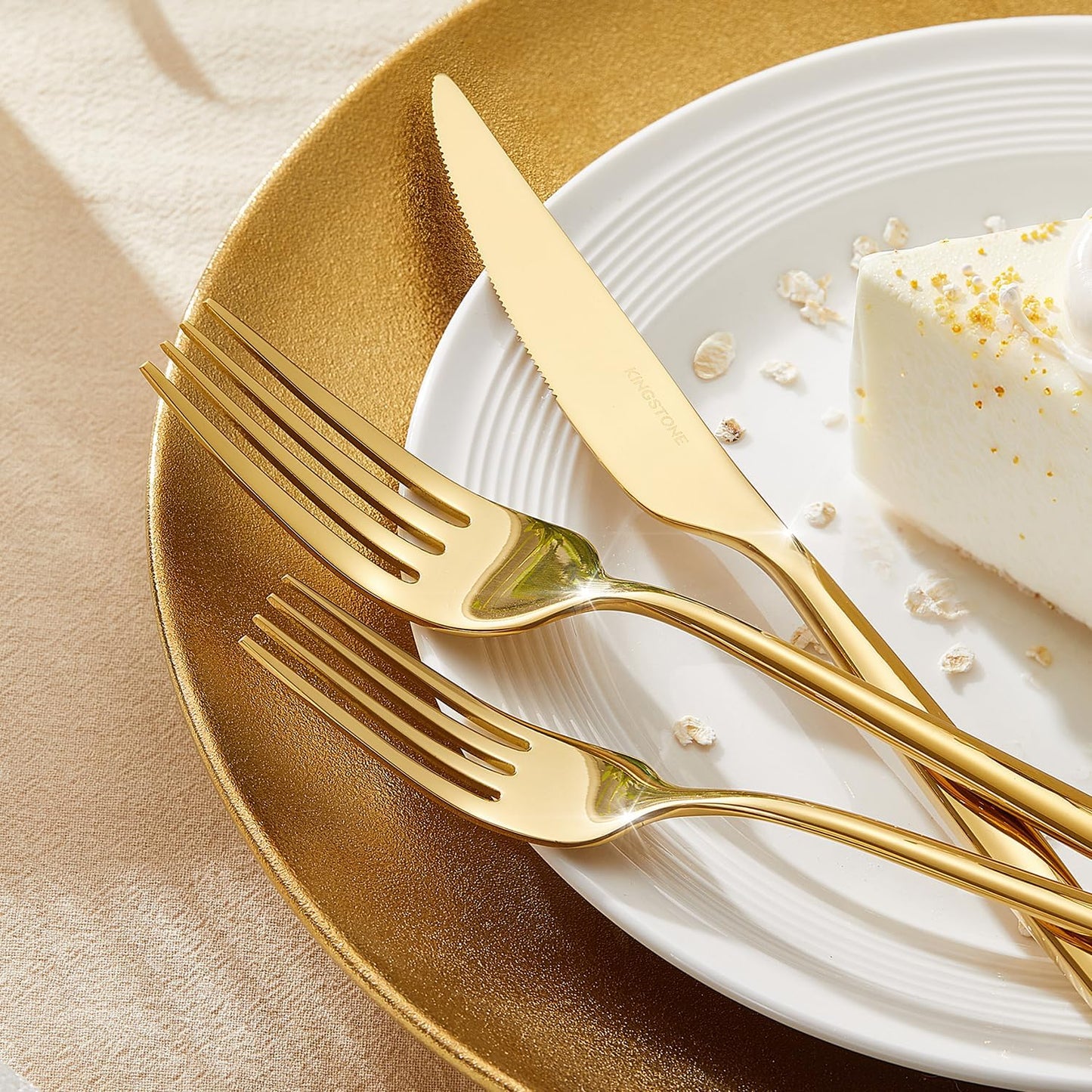 KINGSTONE Silverware Set, 40-Piece Flatware Set Cutlery Set Premium 18/10 Stainless Steel, Tableware Include Forks Knives Spoons for Home Kitchen Restaurant Wedding, Dishwasher Safe, Gold