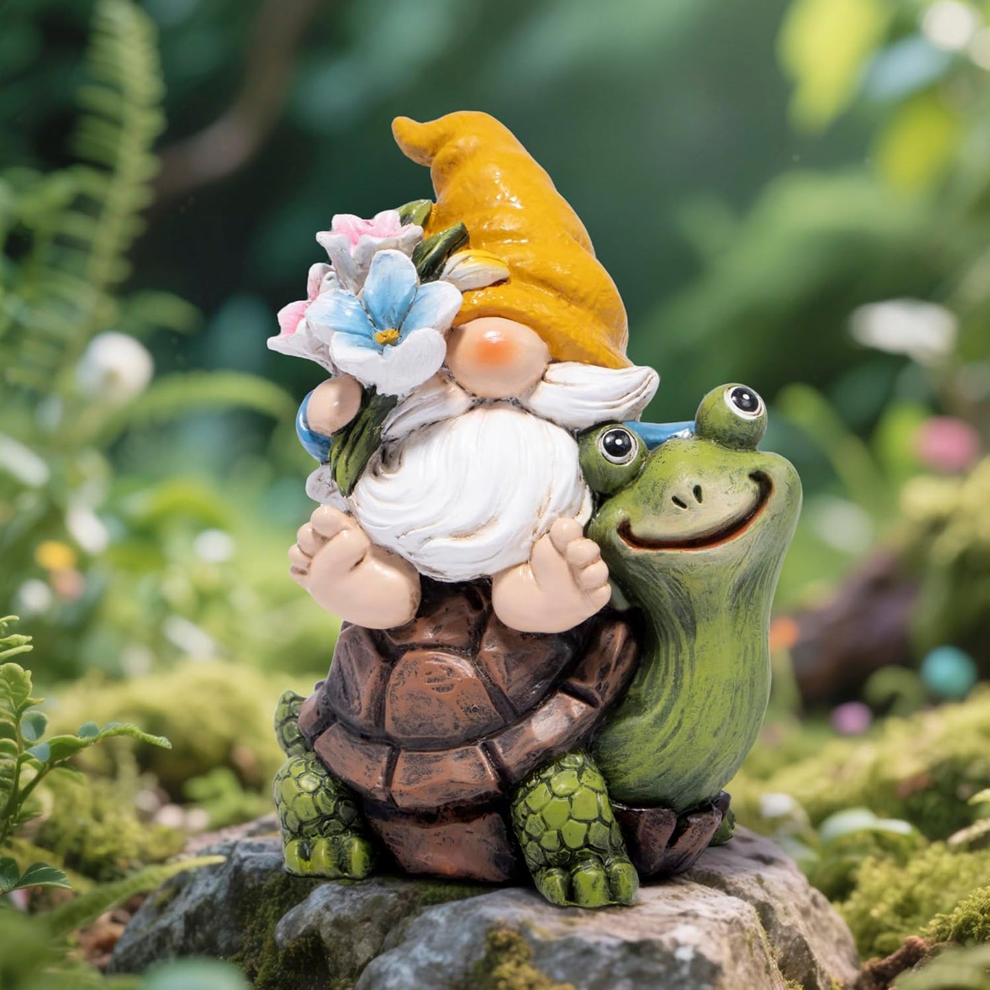 Hodao Spring Garden Gnome Decoration Flower Animal Ornaments Decor Gifts Spring Gnomes for Garden Decorations Summer Elf Figurine Gifts for Mom Outdoor Decor (Yellow)