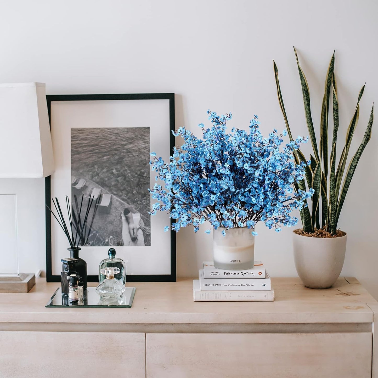 Sggvecsy 10 Pcs Babys Breath Artificial Flowers Gypsophila Bouquets Bulk Real Touch Fake Silk Flowers for Home Wedding DIY Floral Arrangement Kitchen Table Centerpiece Festival Decoration (Blue)