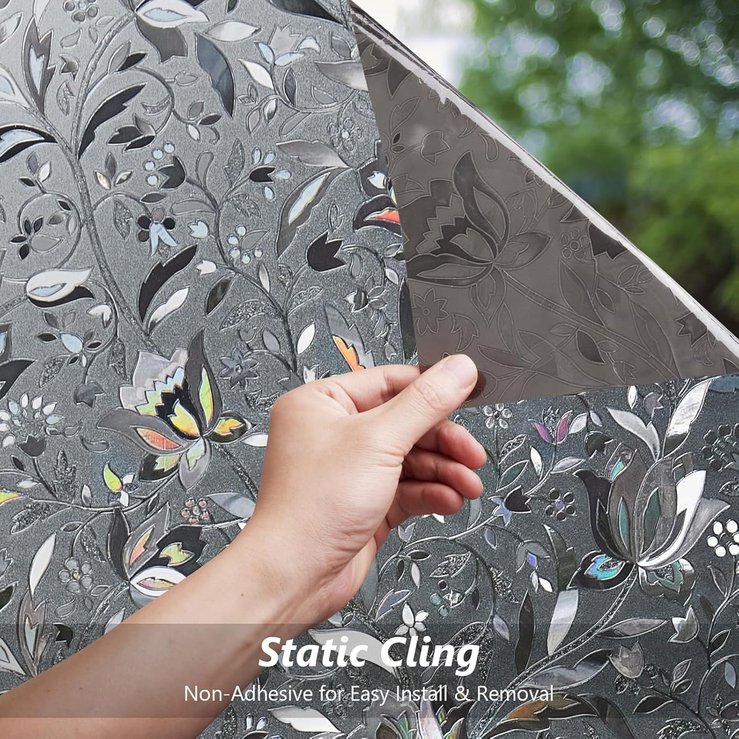 Kromapolis Window Film, Window Privacy Film Frosted, Vinyl Glass Covering, Stained Glass Decorative Film, Static Window Clings, Non-Adhesive (Grayish Black, 29.5 x 78.7 inch)