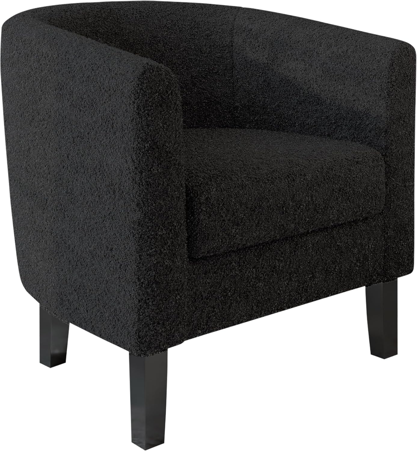 BELLEZE Living Room Chair, Teddy Polyester Accent Barrel Chair, Club Tub Sofa Chair for Bedroom, Corner Chair with Flared Legs and Cozy Soft Padding - Highland (Teddy Black)
