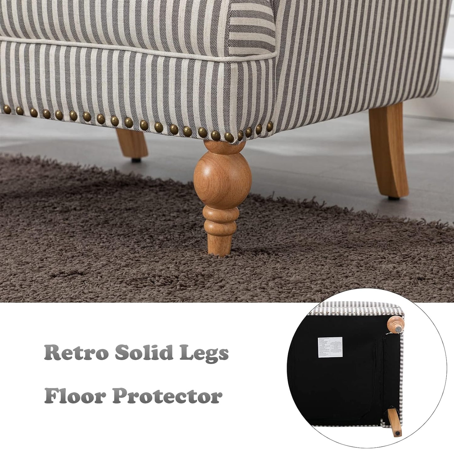 chairus Linen Accent Chair for Living Room Set of 2 Upholstered Mid Century Modern Single Sofa Chair with Solid Wood Legs Comfy Reading Armchair for Bedroom/Office Room/Recption/Lounge, Black Stripe